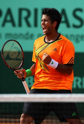 PARIS, FRANCE - MAY 24:  Fernando Verdasco of Spain celebrates a point during the men's singles round one match between Juan Monaco of Argentina and Fernando Verdasco of Spain on day three of the French Open at Roland Garros on May 24, 2011 in Paris, Fran
