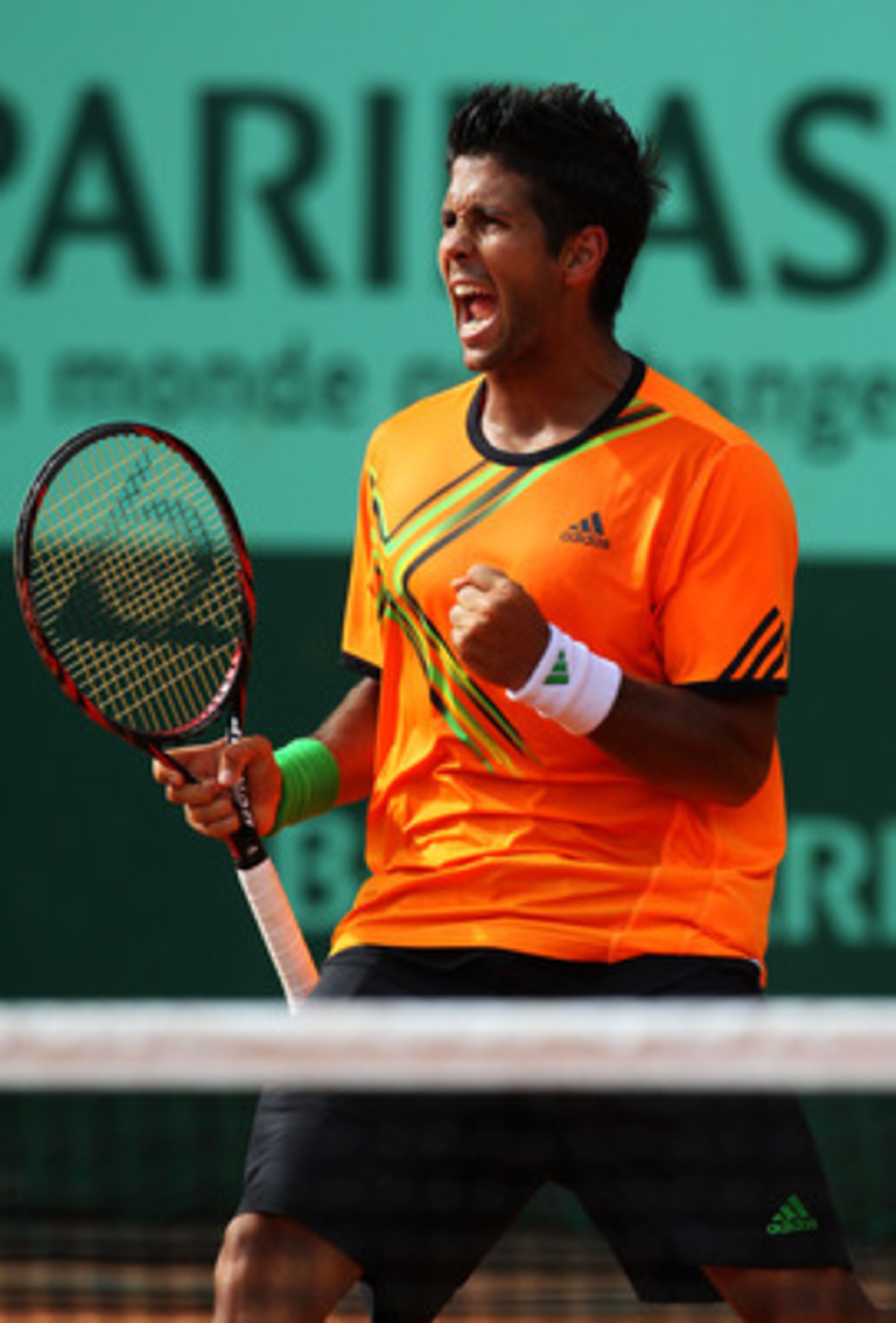 PARIS, FRANCE - MAY 24:  Fernando Verdasco of Spain celebrates a point during the men's singles round one match between Juan Monaco of Argentina and Fernando Verdasco of Spain on day three of the French Open at Roland Garros on May 24, 2011 in Paris, Fran