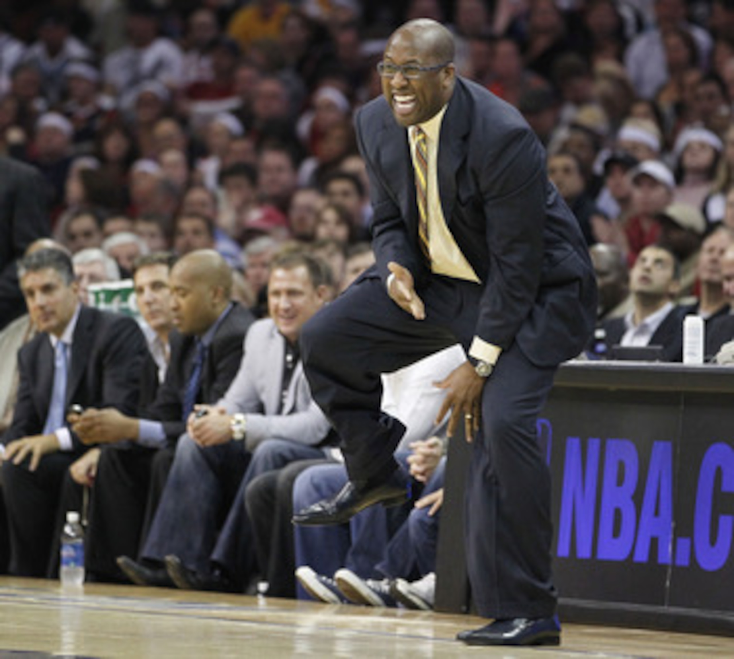CLEVELAND - MAY 11: Head coach Mike Brown of the Cleveland Cavaliers reacts after a foul call while playing the Boston Celtics in Game Five of the Eastern Conference Semifinals during the 2010 NBA Playoffs at Quicken Loans Arena on May 11, 2010 in Clevel CLEVELAND - MAY 11: Head coach Mike Brown of the Cleveland Cavaliers reacts after a foul call while playing the Boston Celtics in Game Five of the Eastern Conference Semifinals during the 2010 NBA Playoffs at Quicken Loans Arena on May 11, 2010 in Clevel