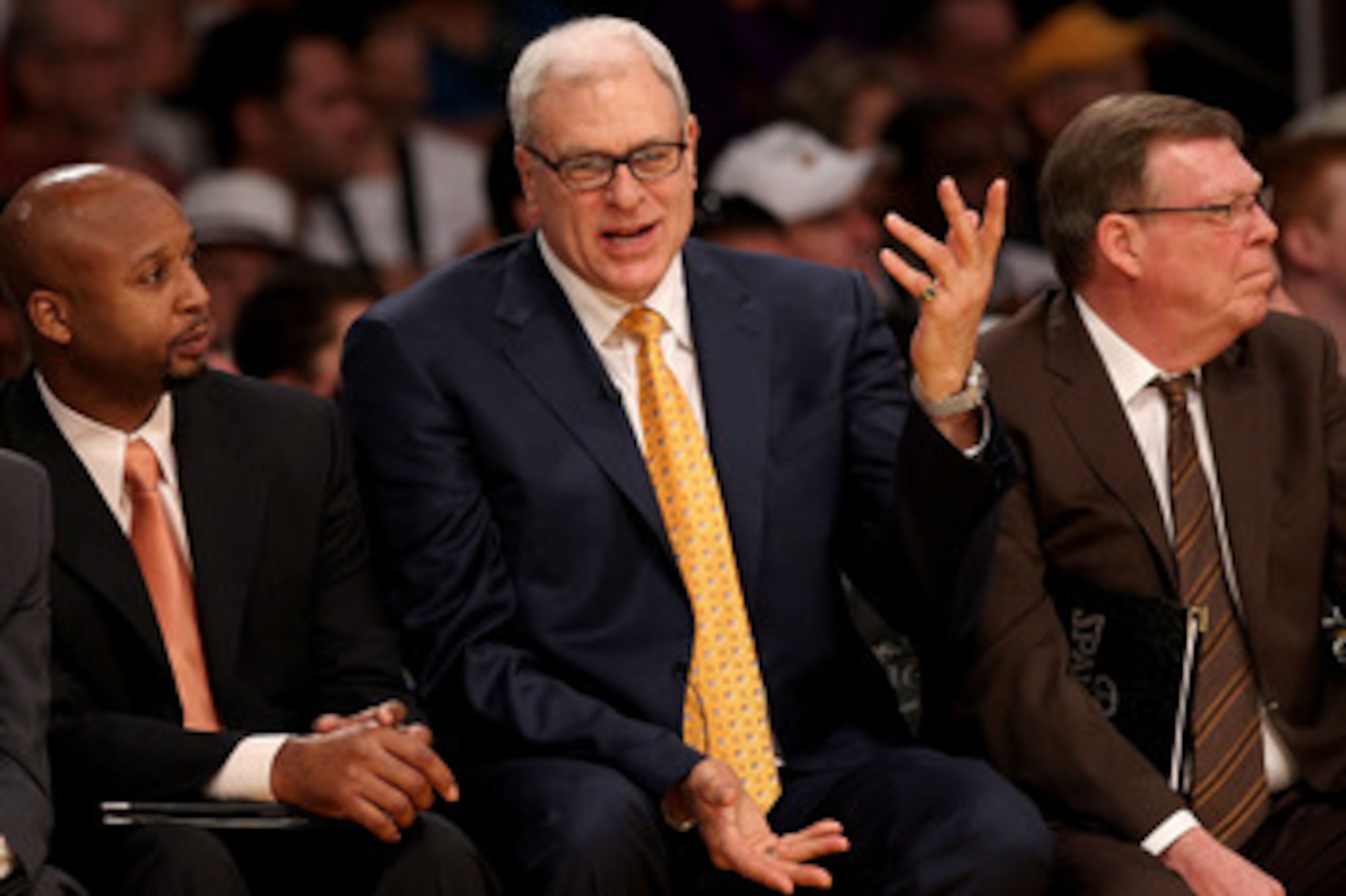 LOS ANGELES, CA - JUNE 06: (L-R) Assistant coach Brian Shaw, head coach Phil Jackson and assistant coach Frank Hamblen of the Los Angeles Lakers sit on the bench in the second half against the Boston Celtics Game Two of the 2010 NBA Finals at Staples Cen LOS ANGELES, CA - JUNE 06: (L-R) Assistant coach Brian Shaw, head coach Phil Jackson and assistant coach Frank Hamblen of the Los Angeles Lakers sit on the bench in the second half against the Boston Celtics Game Two of the 2010 NBA Finals at Staples Cen