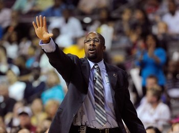 AUBURN HILLS, MI - APRIL 26:  Head coach Mike Brown of the Cleveland Cavaliers calls out a play against the Detroit Pistons in Game Four of the Eastern Conference Quarterfinals during the 2009 NBA Playoffs at the Palace of Auburn Hills on April 26, 2009 i