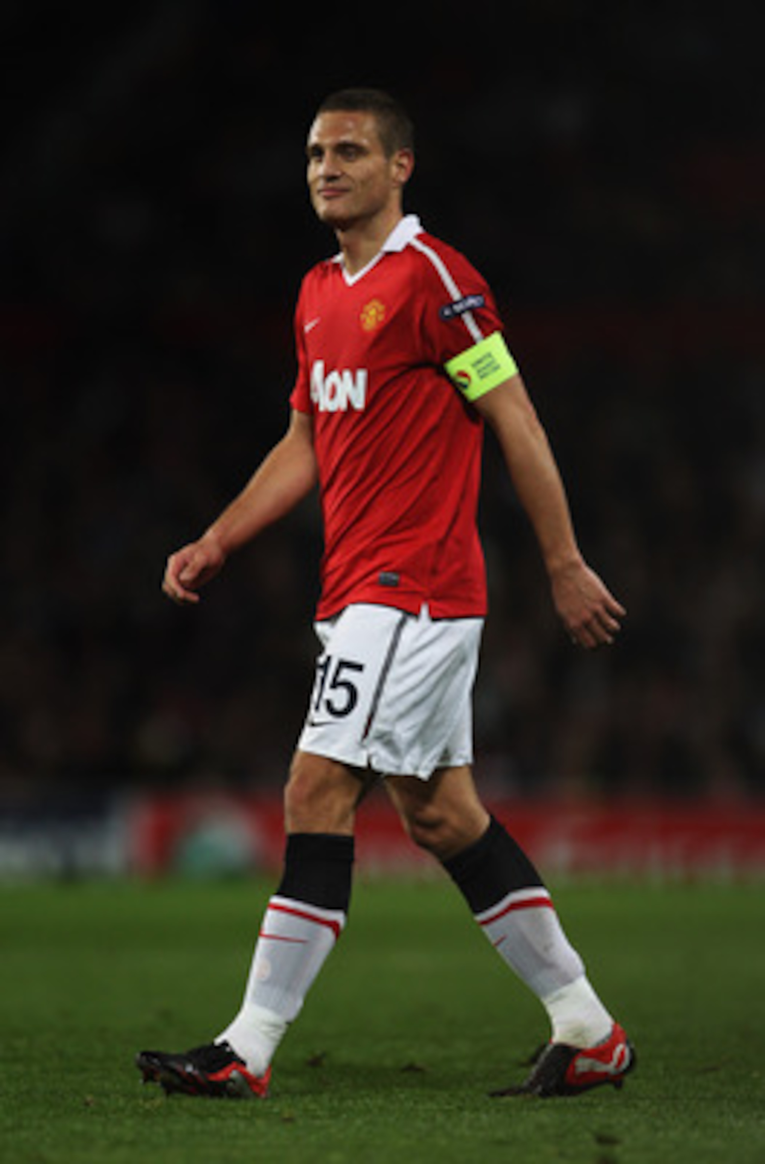MANCHESTER, ENGLAND - OCTOBER 20:  Captain Nemanja Vidic of Manchester United looks on during the UEFA Champions League Group C  match between Manchester United and Bursaspor Kulubu at Old Trafford on October 20, 2010 in Manchester, England.  (Photo by Al