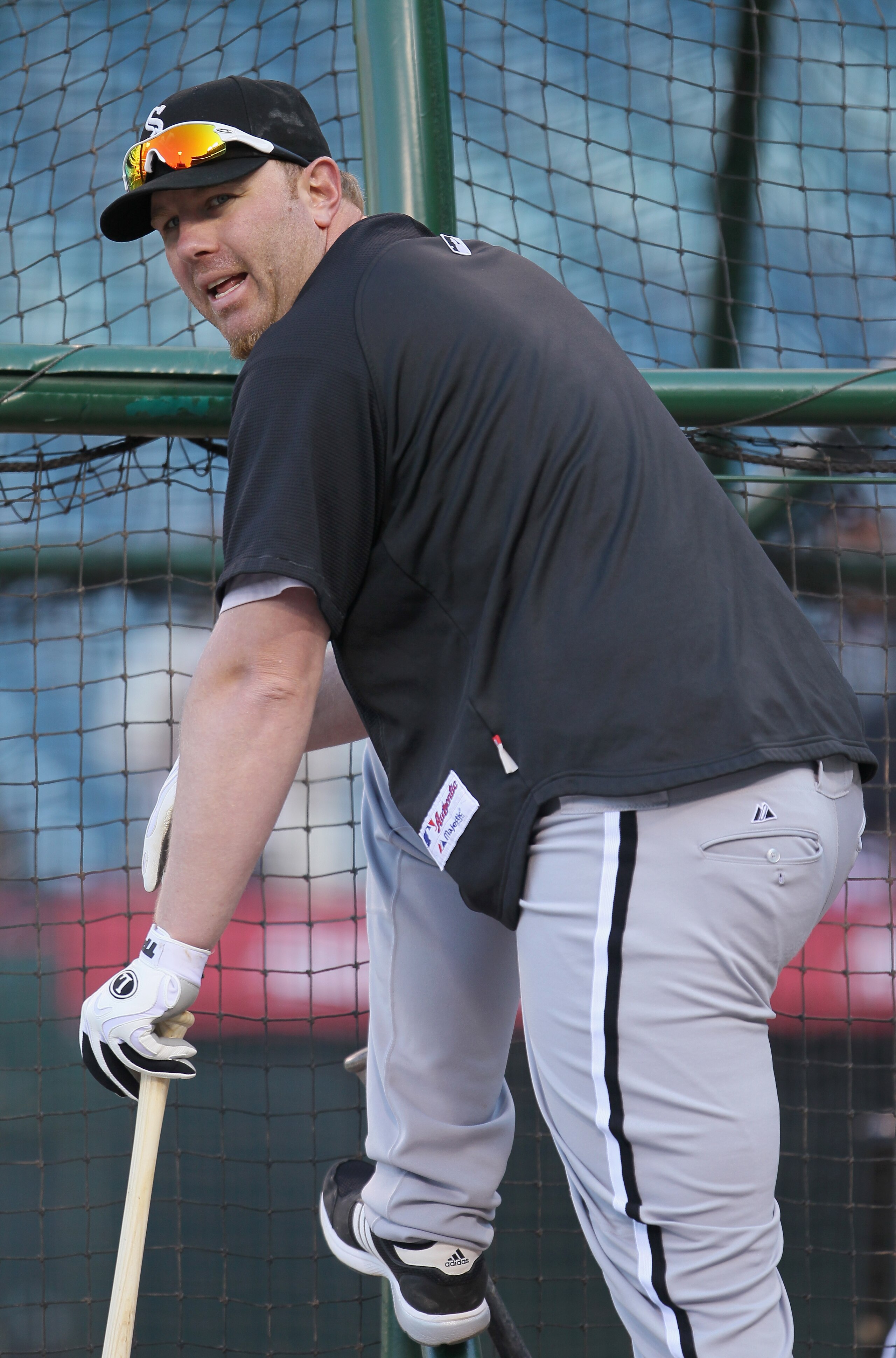 ANAHEIM, CA - MAY 09:  Adam Dunn #32 of the Chicago White Sox looks on prior to the start of the game against the Los Angeles Angels of Anaheim at Angel Stadium of Anaheim on May 9, 2011 in Anaheim, California.  (Photo by Jeff Gross/Getty Images)