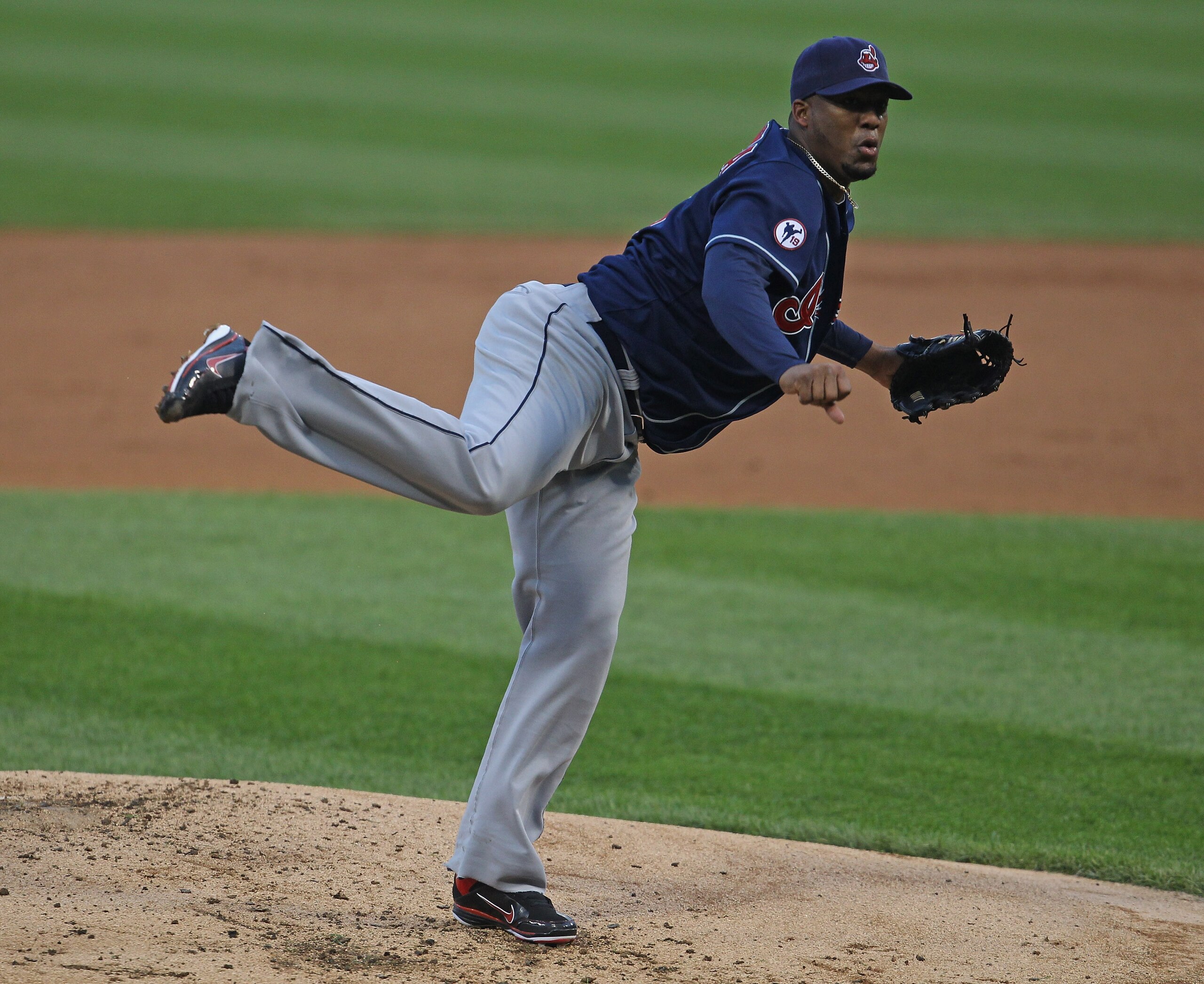 CHICAGO, IL - MAY 19:  Starting pitcher Fausto Carmona #55 of the Cleveland Indians delivers the ball against the Chicago White Sox at U.S. Cellular Field on May 19, 2011 in Chicago, Illinois. The White Sox defeated the Indians 8-2.  (Photo by Jonathan Da