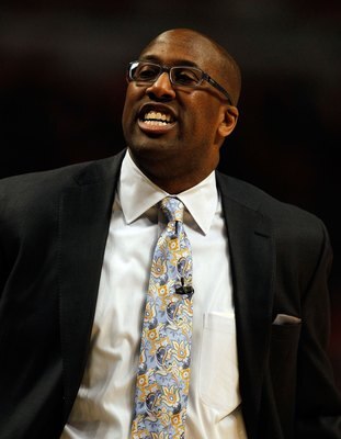 CHICAGO - APRIL 22: Head coach Mike Brown of the Cleveland Cavaliers yells at players on the bench as the Cavaliers face the Chicago Bulls in Game Three of the Eastern Conference Quarterfinals during the 2010 NBA Playoffs at the United Center on April 22,