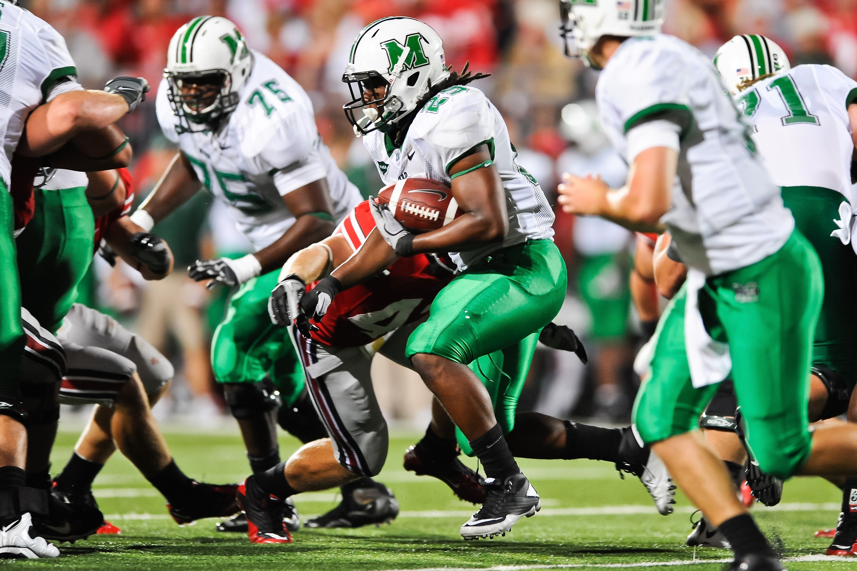 COLUMBUS, OH - SEPTEMBER 2: Martin Ward #29 of the Marshall Thundering Herd runs with the ball against the Ohio State Buckeyes at Ohio Stadium on September 2, 2010 in Columbus, Ohio. (Photo by Jamie Sabau/Getty Images)