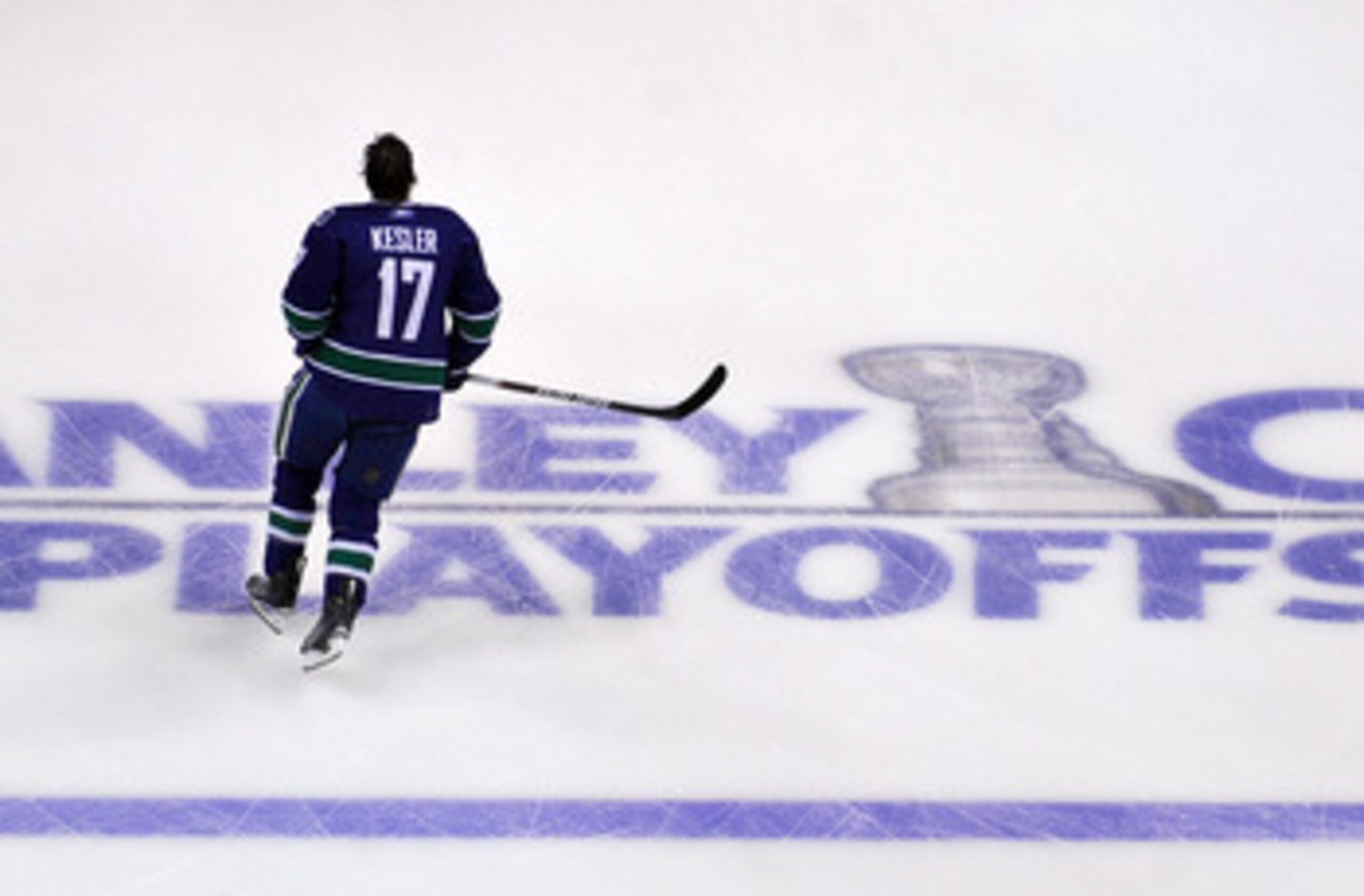 VANCOUVER, CANADA - MAY 24: Ryan Kesler #17 of the Vancouver Canucks skates during warm-up prior to Game Five of the Western Conference Finals against the San Jose Sharks during the 2011 Stanley Cup Playoffs at Rogers Arena on May 24, 2011 in Vancouver, VANCOUVER, CANADA - MAY 24: Ryan Kesler #17 of the Vancouver Canucks skates during warm-up prior to Game Five of the Western Conference Finals against the San Jose Sharks during the 2011 Stanley Cup Playoffs at Rogers Arena on May 24, 2011 in Vancouver,