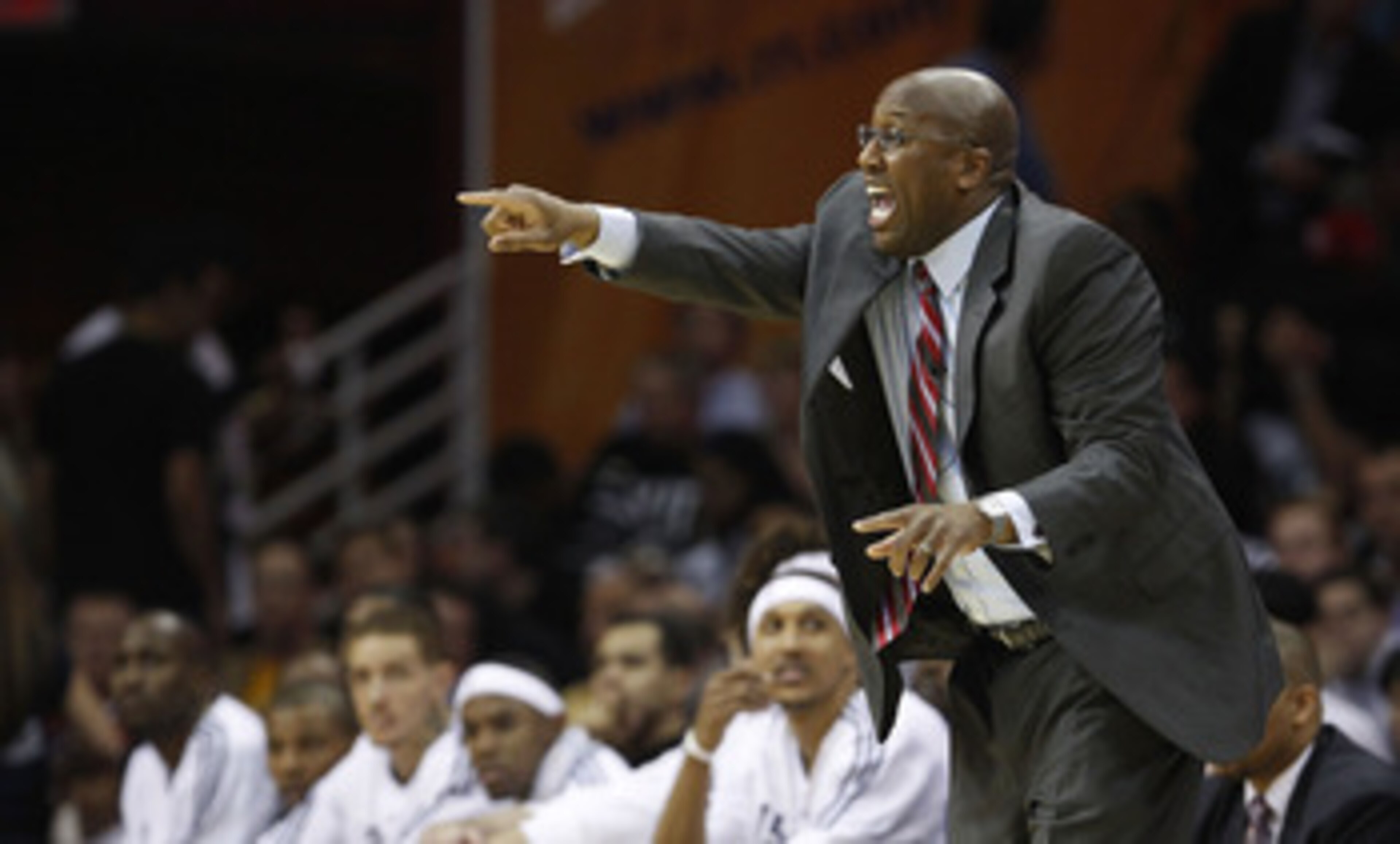 CLEVELAND - MAY 03:  Head coach Mike Brown of the Cleveland Cavaliers shouts instructions from the bench while playing the Boston Celtics in Game Two of the Eastern Conference Semifinals during the 2010 NBA Playoffs at Quicken Loans Arena on May 3, 2010 i