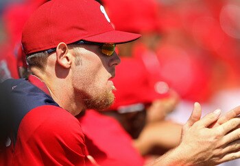 VIERA, FL - MARCH 02:  Stephen Strasburg #37 of the Washington Nationals looks on from the dugout during a Spring Training game against the Florida Marlinsat Space Coast Stadium on March 2, 2011 in Viera, Florida.  (Photo by Mike Ehrmann/Getty Images)
