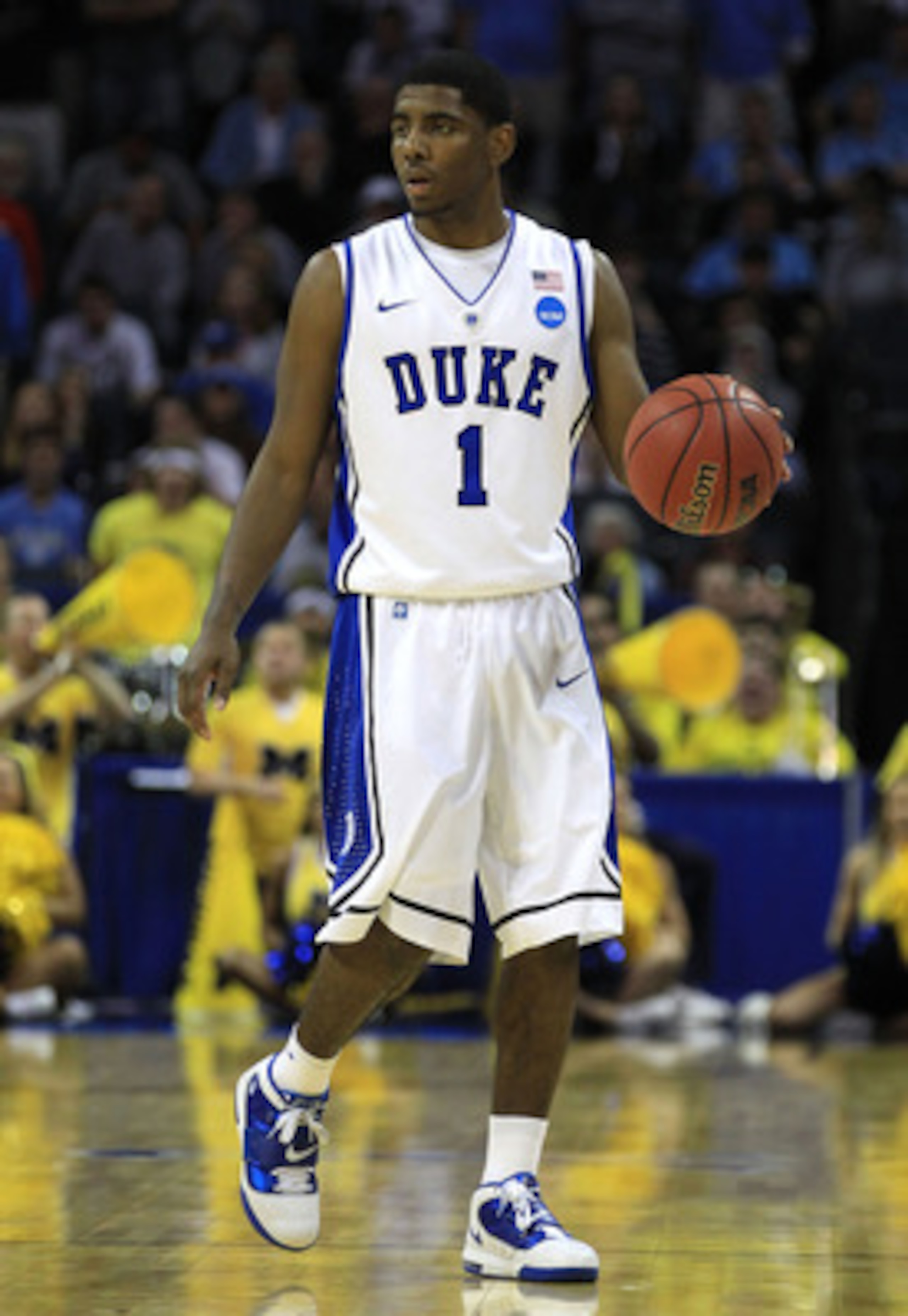 CHARLOTTE, NC - MARCH 20:  Kyrie Irving #1 of the Duke Blue Devils moves the ball while taking on the Michigan Wolverines during the third round of the 2011 NCAA men's basketball tournament at Time Warner Cable Arena on March 20, 2011 in Charlotte, North 