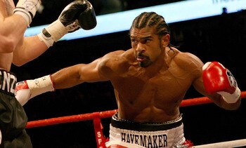 LONDON, ENGLAND - MARCH 9:   David Haye (R) exchanges punches with Enzo Maccarinelli during the Unified World Cruiserweight title at the O2 Arena March 9, 2008 in London, England. Haye won by a knockout in the second-round.  (Photo by John Gichigi/Getty I