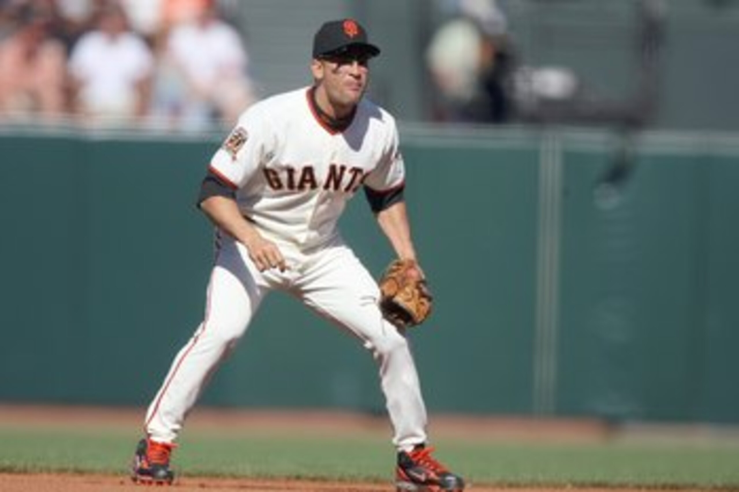 SAN FRANCISCO - JULY 3:  Omar Vizquel #13 of the San Francisco Giants gets ready infield against the Chicago Cubs during a Major League Baseball game on July 3, 2008 at AT&T Park in San Francisco, California. (Photo by: Jed Jacobsohn/Getty Images)