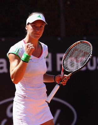 ROME, ITALY - MAY 11:  Andrea Petkovic of Germany celebrates a point during her second round match against Polona Hercog of Slovakia during day four of the Internazoinali BNL D'Italia at the Foro Italico Tennis Centre on May 11, 2011 in Rome, Italy.  (Pho