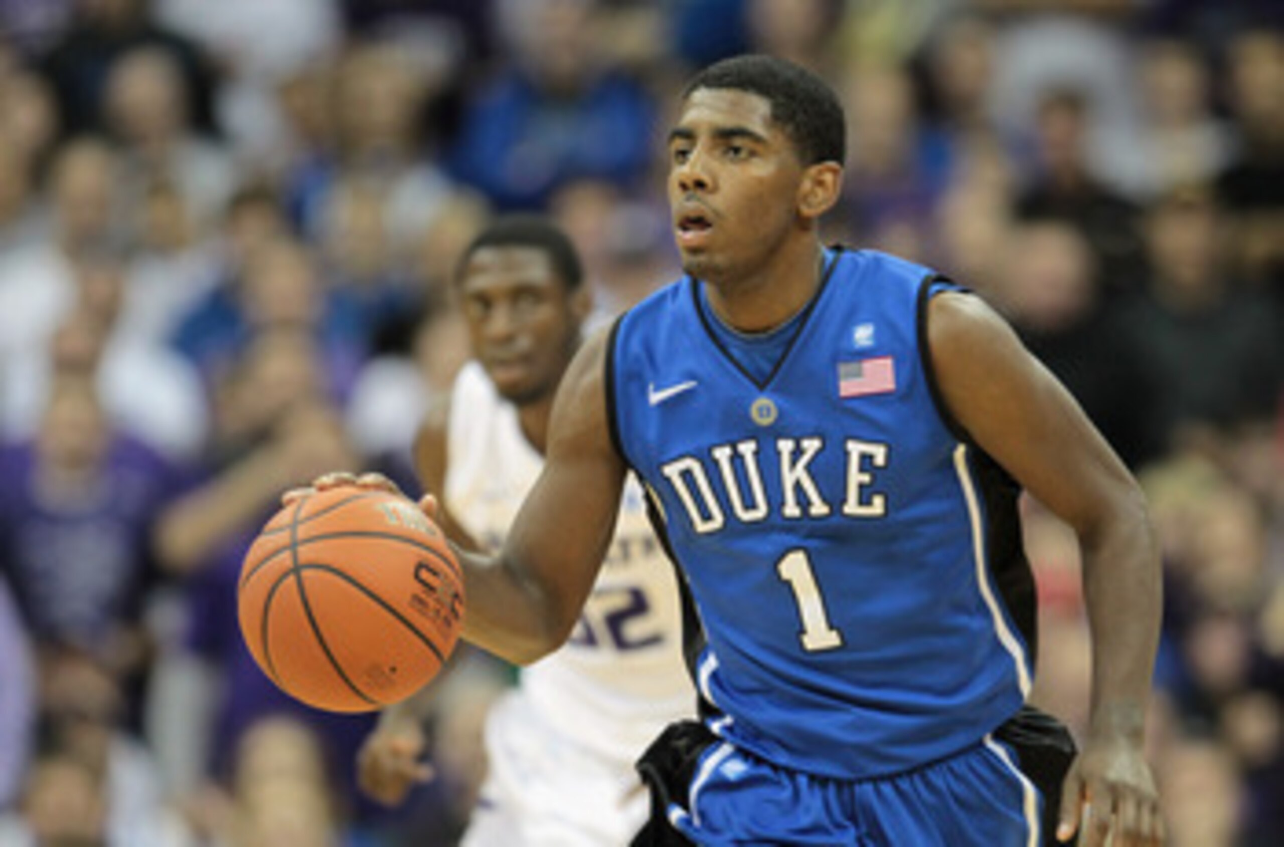 KANSAS CITY, MO - NOVEMBER 23:  Kyrie Irving #1 of the Duke Blue Devils in action during the CBE Classic game against the Kansas State Wildcats on November 23, 2010 at the Sprint Center in Kansas City, Missouri.  (Photo by Jamie Squire/Getty Images)