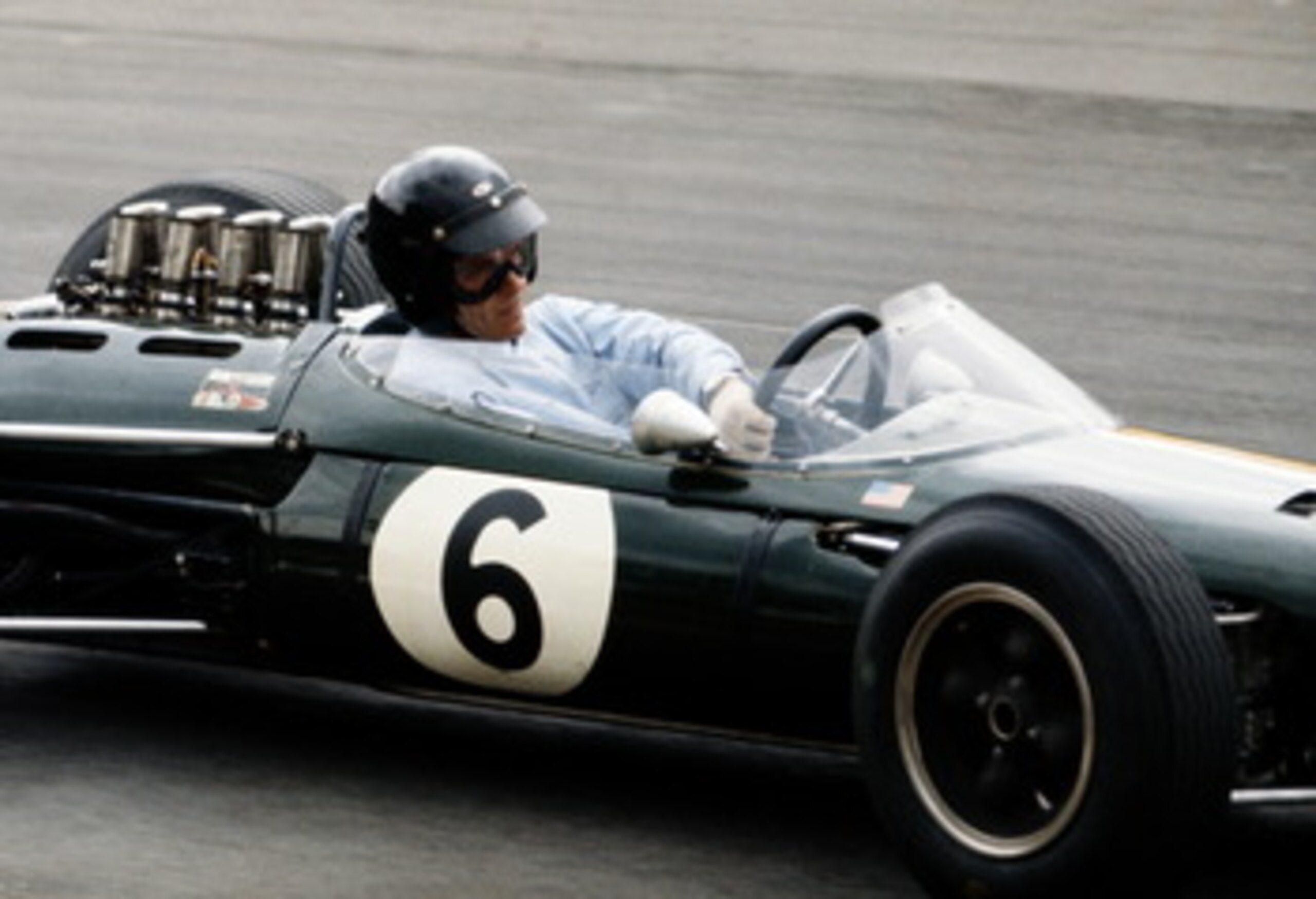 Dan Gurney drives the #6 Brabham Racing Organisation Brabham BT7 Climax during the British Grand Prix on 11 July 1964 at the Brands Hatch circuit in Fawkham, Great Britain. (Photo by Getty Images)