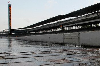 INDIANAPOLIS - MAY 22:  INDIANAPOLIS, IN- MAY 22: The yard of bricks is covered in water after thunder storms delayed the second day of qualifying for the the 95th Indianapolis 500 Mile Race at the Indianapolis Motor Speedway on May 22, 2011 in Indianapol