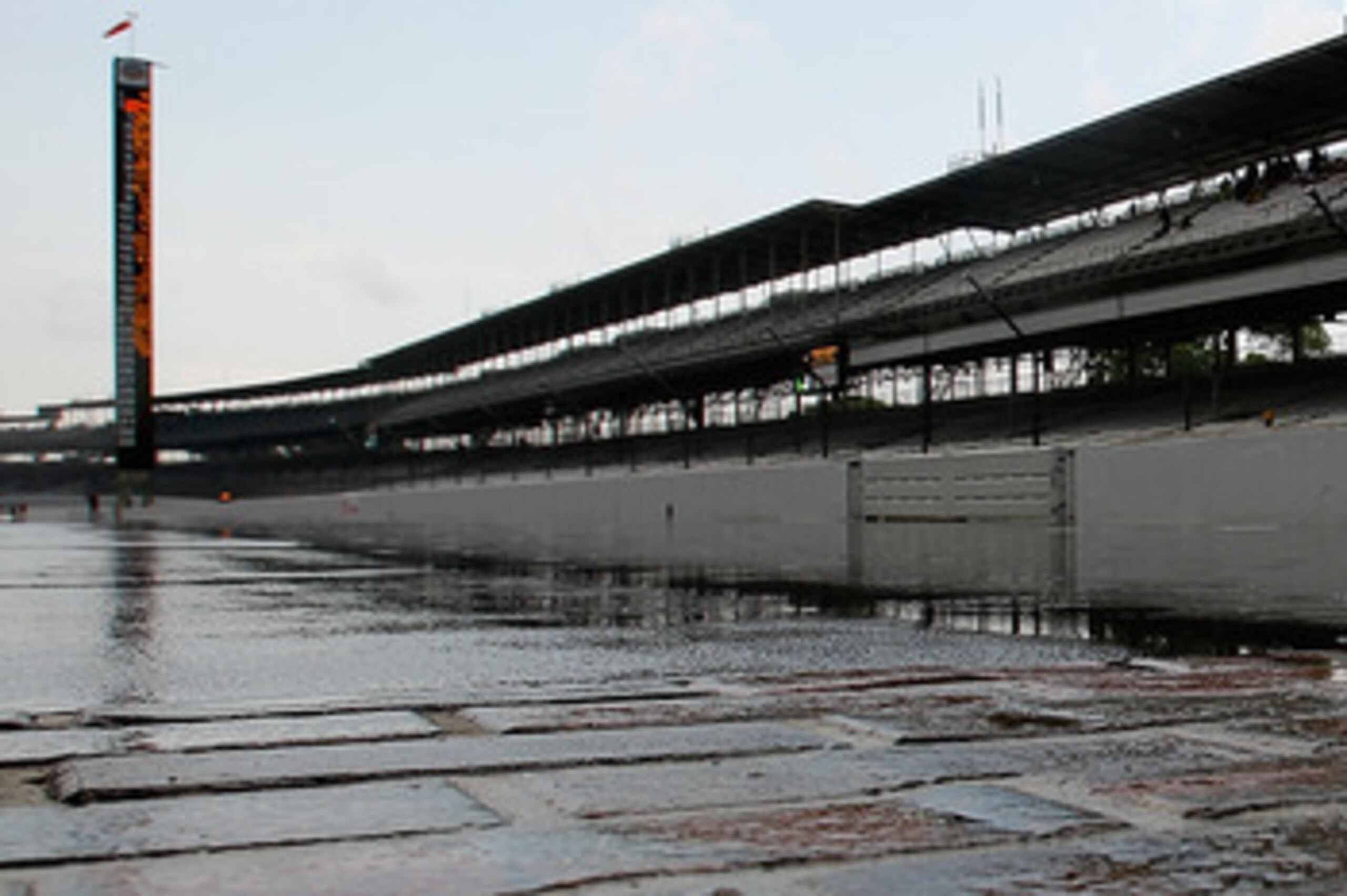 INDIANAPOLIS - MAY 22:  INDIANAPOLIS, IN- MAY 22: The yard of bricks is covered in water after thunder storms delayed the second day of qualifying for the the 95th Indianapolis 500 Mile Race at the Indianapolis Motor Speedway on May 22, 2011 in Indianapol