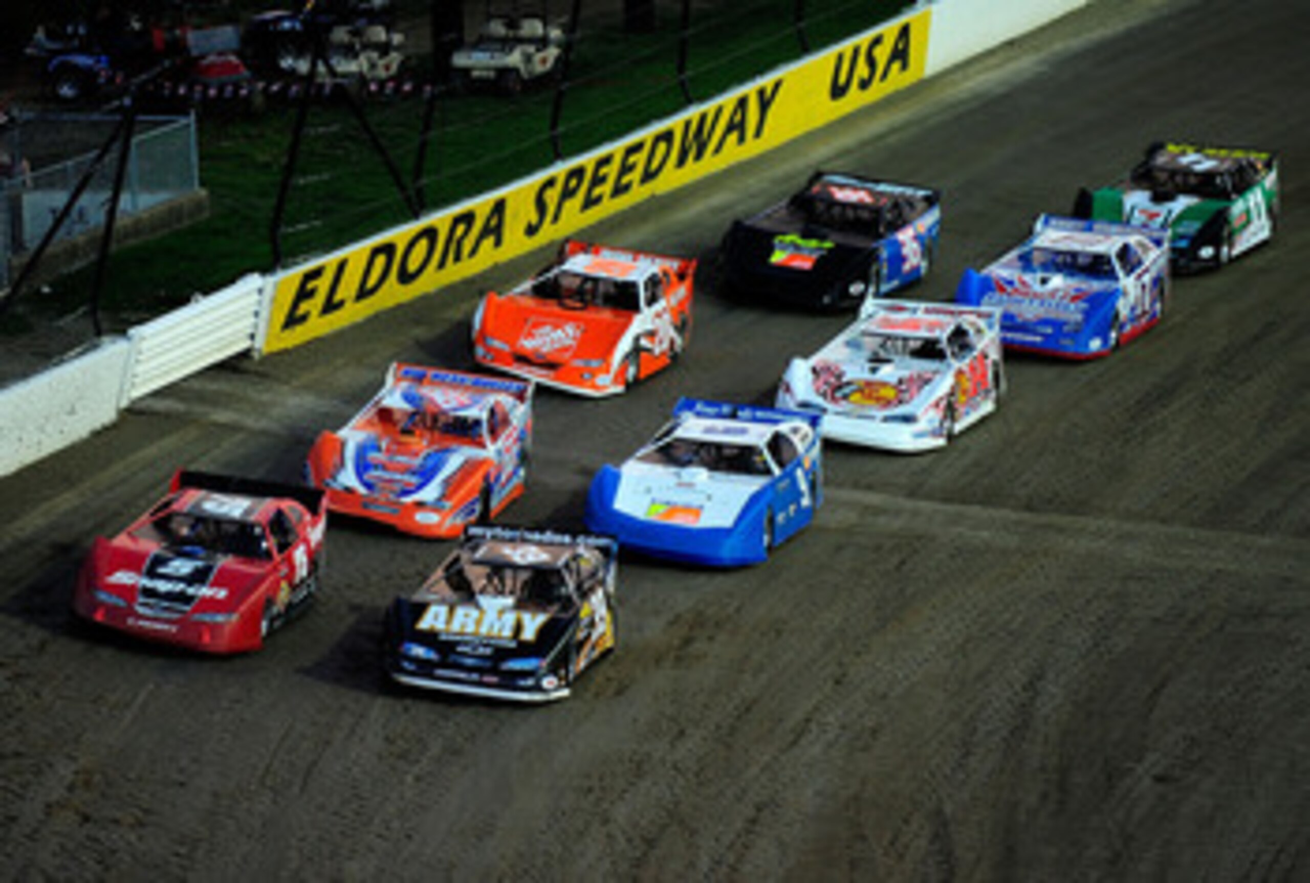 ROSSBURG, OH - JUNE 09:  Ryan Newman, driver of the #39 US Army/Tornado's late model Chevrolet, leads the field during the Gillette Fusion ProGlide Prelude to the Dream at Eldora Speedway on June 9, 2010 in Rossburg, Ohio.  (Photo by Rusty Jarrett/Getty I