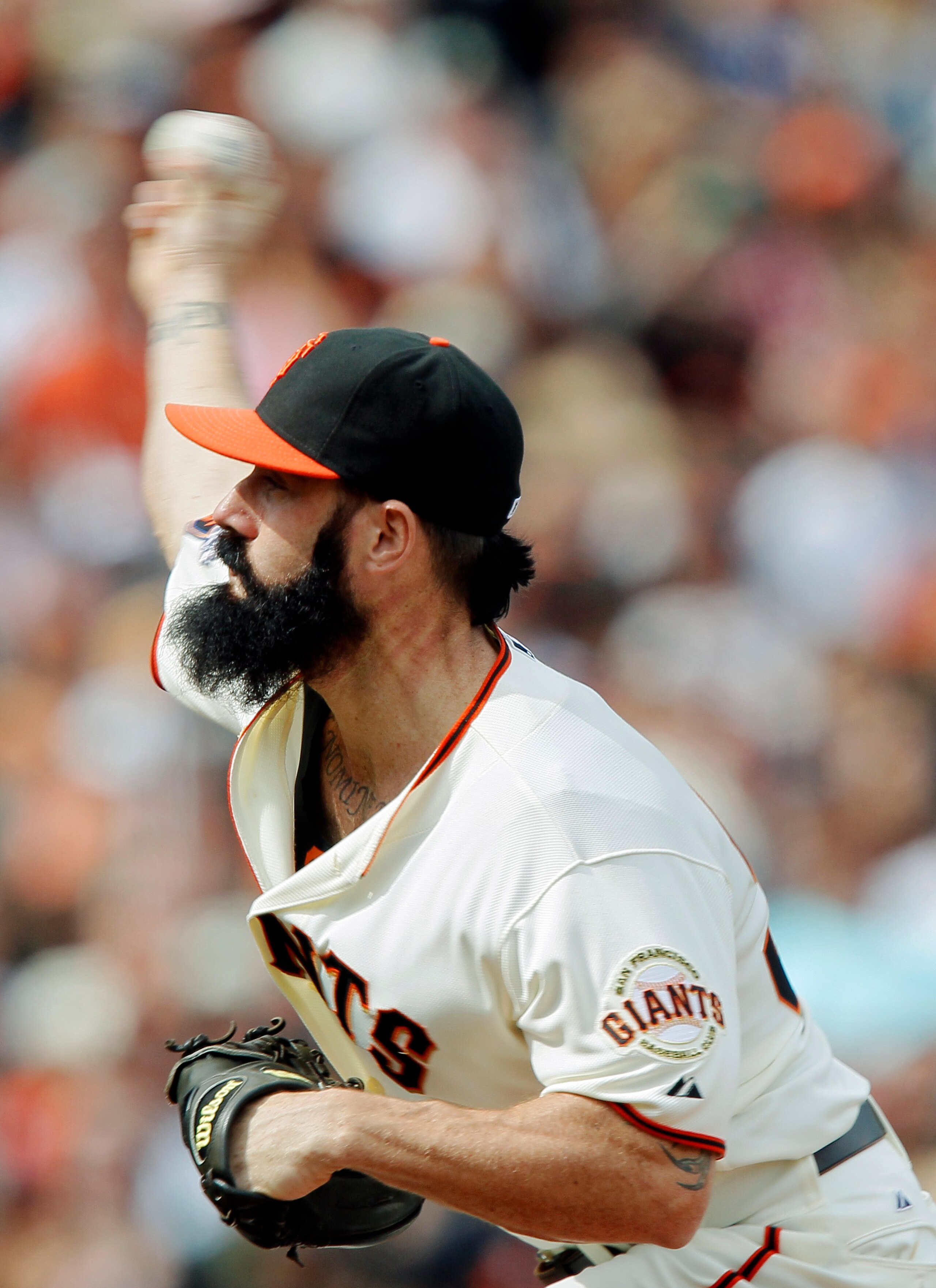 SAN FRANCISCO, CA - MAY 22: Brian Wilson of the San Francisco Giants throws against the Oakland A's at AT&T Park on May 22, 2011 in San Francisco, California.  The Giants won 5-4.  (Photo by Brian Bahr/Getty Images)