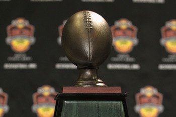 SCOTTSDALE, AZ - JANUARY 11:  Detail of the  Football Writers of America trophy before being presented to head coach Gene Chizik (not pictured) of the Auburn Tigers during a press conference for the Tostitos BCS National Championship Game at the JW Marrio