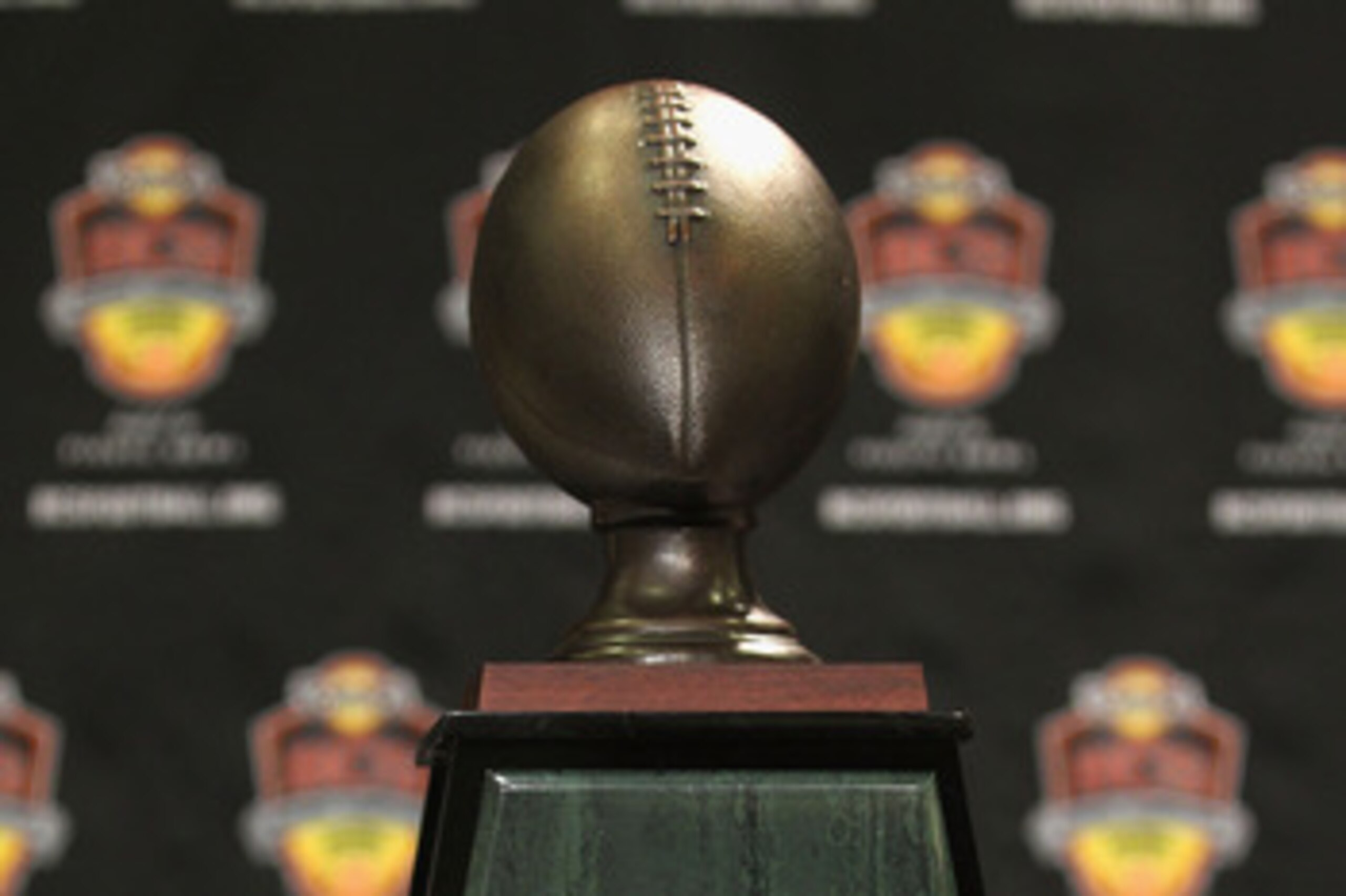 SCOTTSDALE, AZ - JANUARY 11:  Detail of the  Football Writers of America trophy before being presented to head coach Gene Chizik (not pictured) of the Auburn Tigers during a press conference for the Tostitos BCS National Championship Game at the JW Marrio