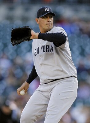 DETROIT, MI - MAY 04: Freddy Garcia #36 of the New York Yankees throws a first inning pitch while playing the Detroit Tigers at Comerica Park on May 4, 2011 in Detroit, Michigan. (Photo by Gregory Shamus/Getty Images)