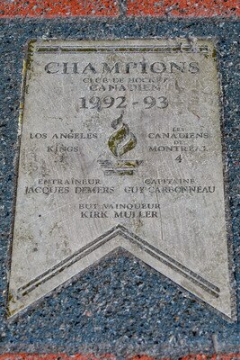 MONTREAL- JANUARY 21:  Sidewalk tribute to Montreal Canadiens Stanley Cup wins outside of the old Montreal Forum on January 21, 2009 in Montreal, Quebec, Canada.  (Photo by Richard Wolowicz/Getty Images)