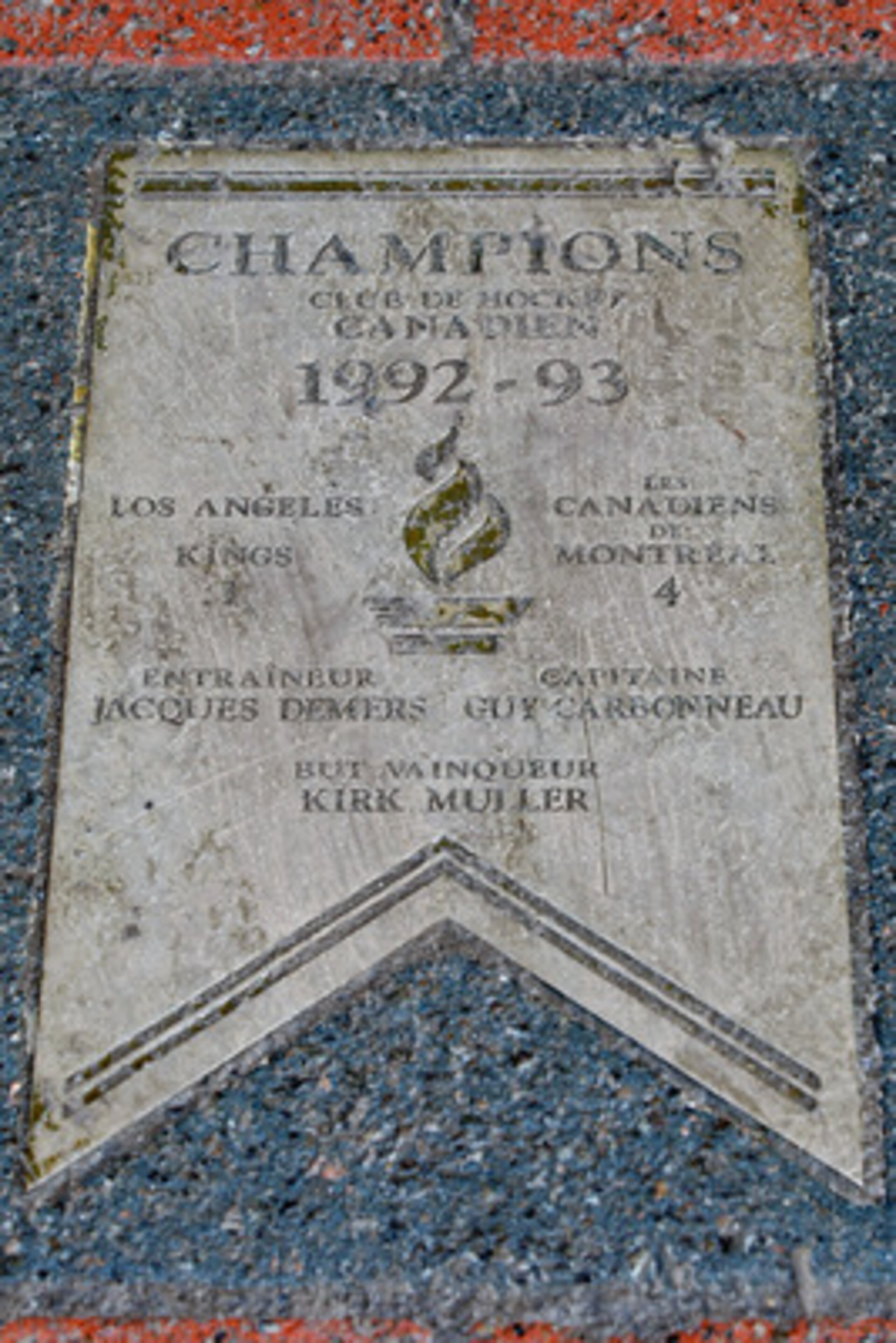 MONTREAL- JANUARY 21:  Sidewalk tribute to Montreal Canadiens Stanley Cup wins outside of the old Montreal Forum on January 21, 2009 in Montreal, Quebec, Canada.  (Photo by Richard Wolowicz/Getty Images)