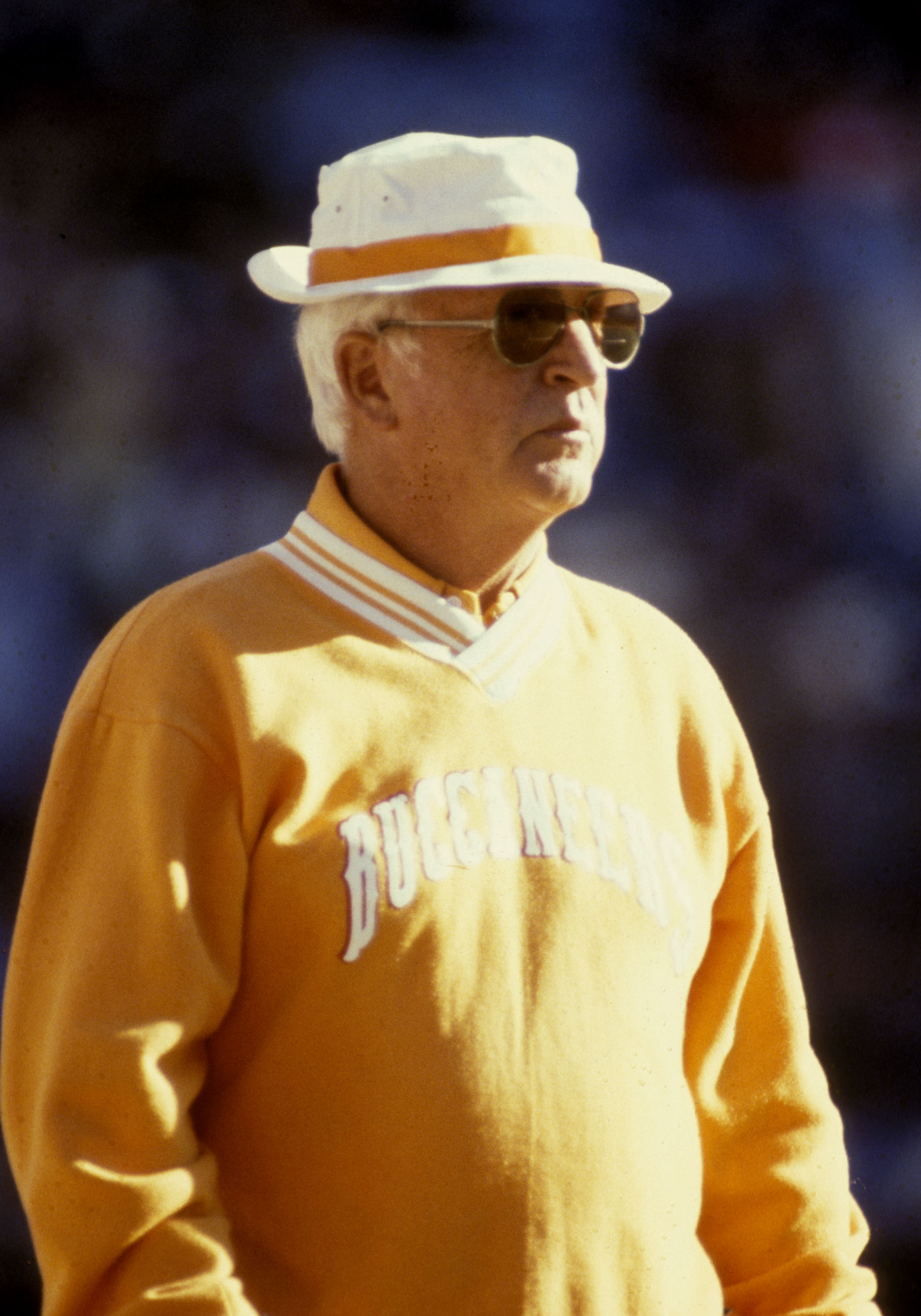 John McKay, first coach of the Tampa Bay Buccaneers and the father of Bucs General Manager Rich McKay, on the sidelines at a Bucs game in 1981.  (Photo by Al Messerschmidt/Getty Images)