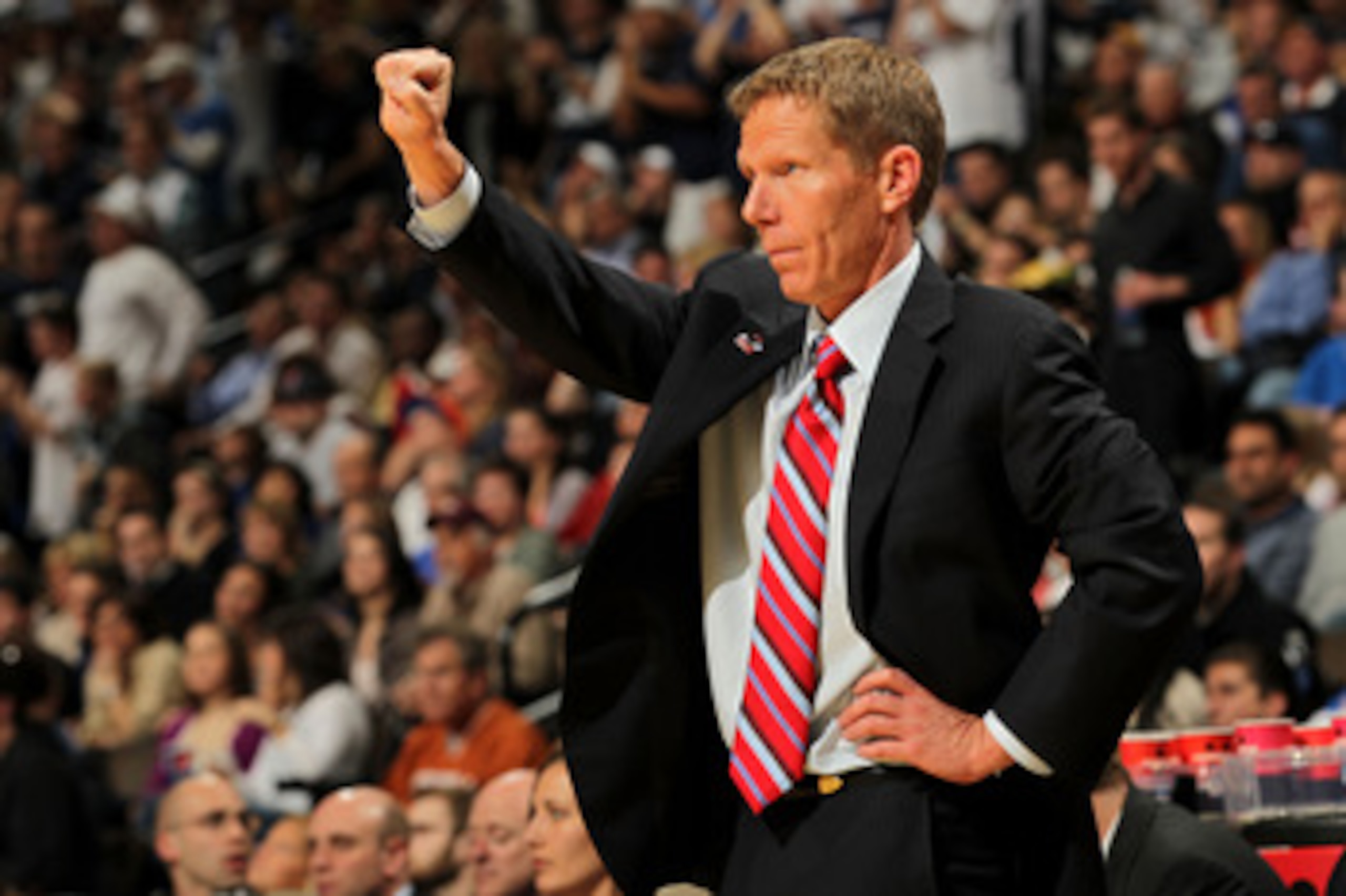 DENVER, CO - MARCH 19:  Head coach Mark Few of the Gonzaga Bulldogs gestures from the bench against the Brigham Young Cougars during the third round of the 2011 NCAA men's basketball tournament at Pepsi Center on March 19, 2011 in Denver, Colorado.  (Phot