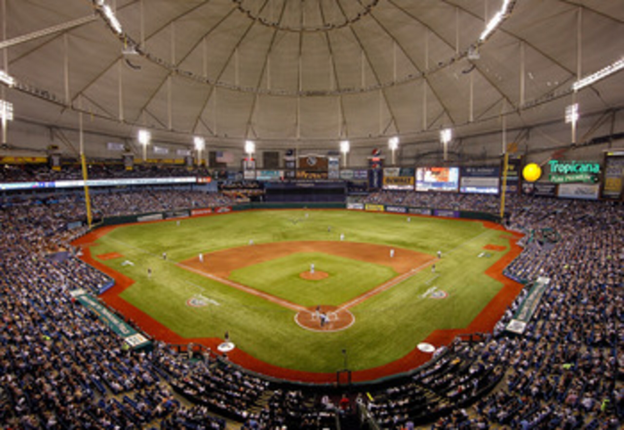 ST. PETERSBURG, FL - APRIL 01:  A wide view of Tropicana Field during the Opening Day game between the Tampa Bay Rays and the Baltimore Orioles on April 1, 2011 in St. Petersburg, Florida.  (Photo by J. Meric/Getty Images)