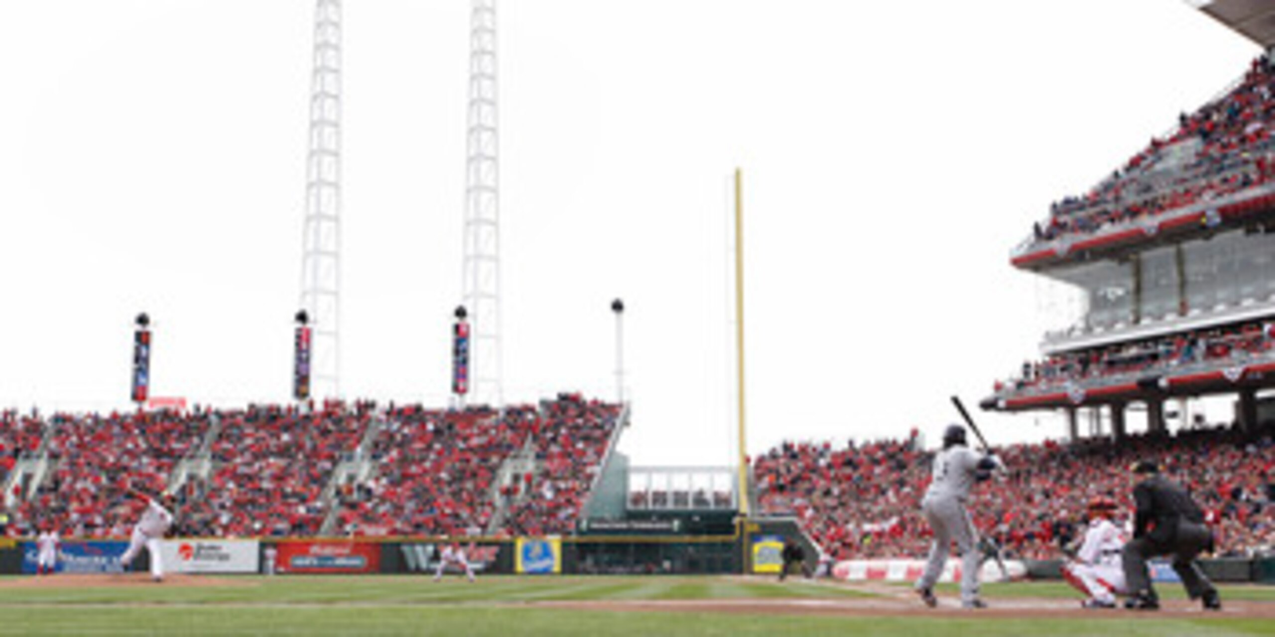 CINCINNATI, OH - MARCH 31: Edinson Volquez #36 of the Cincinnati Reds delivers the first pitch to Rickie Weeks #23 of the Milwaukee Brewers during the opening day game at Great American Ballpark on March 31, 2011 in Cincinnati, Ohio. (Photo by Joe Robbins