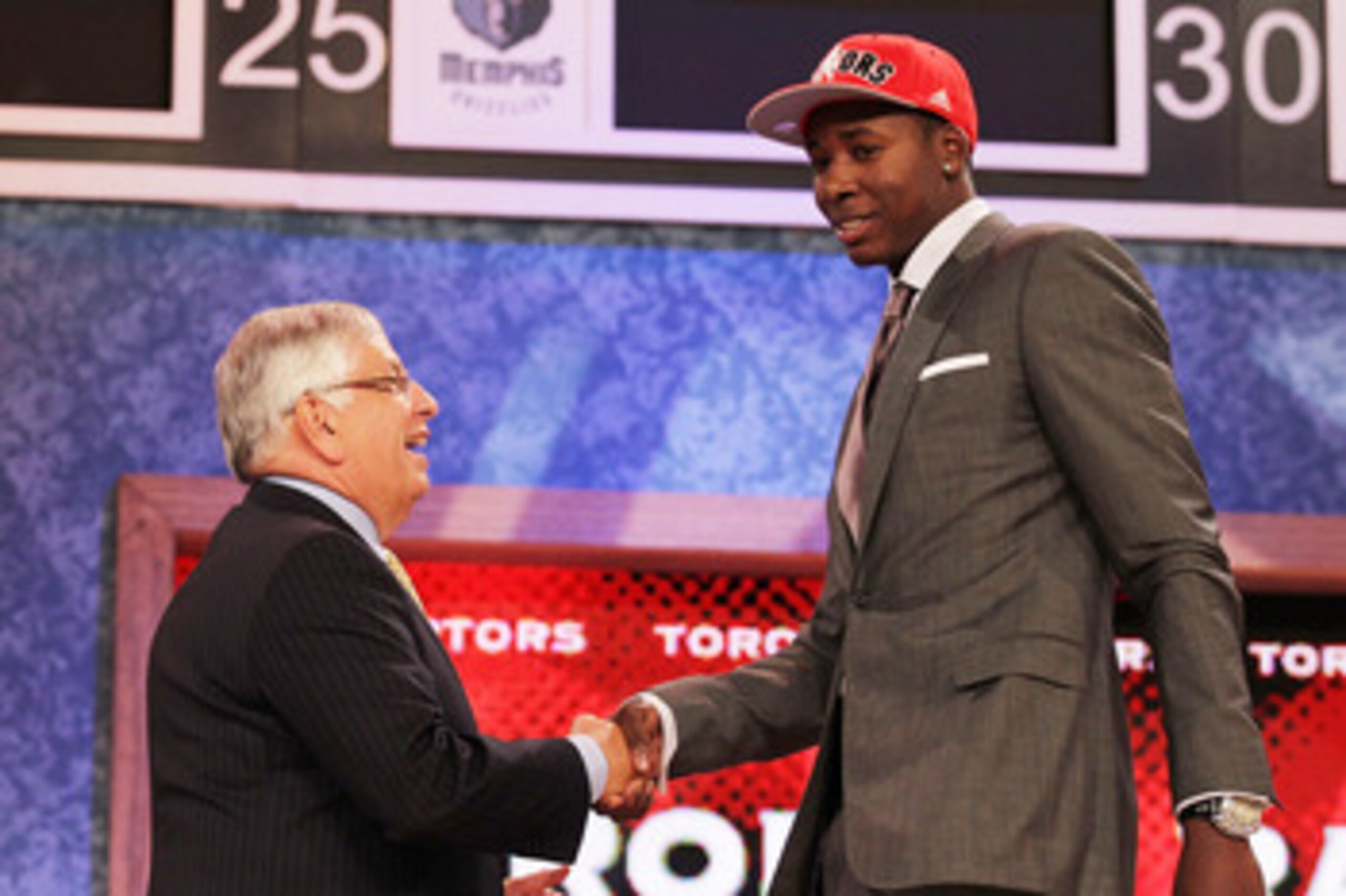 NEW YORK - JUNE 24:  Ed Davis stands with NBA Commisioner David Stern after being drafted thirteenth by The Toronto Raptors at Madison Square Garden on June 24, 2010 in New York City.  NOTE TO USER: User expressly acknowledges and agrees that, by download