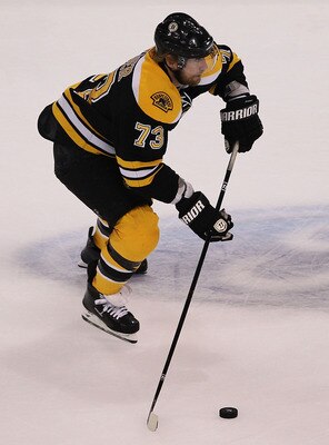 BOSTON, MA - MAY 17:  Michael Ryder #73 of the Boston Bruins controls the puck against the Tampa Bay Lightning in Game Two of the Eastern Conference Finals during the 2011 NHL Stanley Cup Playoffs at TD Garden on May 17, 2011 in Boston, Massachusetts.  (P