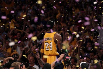 LOS ANGELES, CA - JUNE 17:  Kobe Bryant #24 of the Los Angeles Lakers celebrates after the Lakers defeated the Boston Celtics in Game Seven of the 2010 NBA Finals at Staples Center on June 17, 2010 in Los Angeles, California.  NOTE TO USER: User expressly
