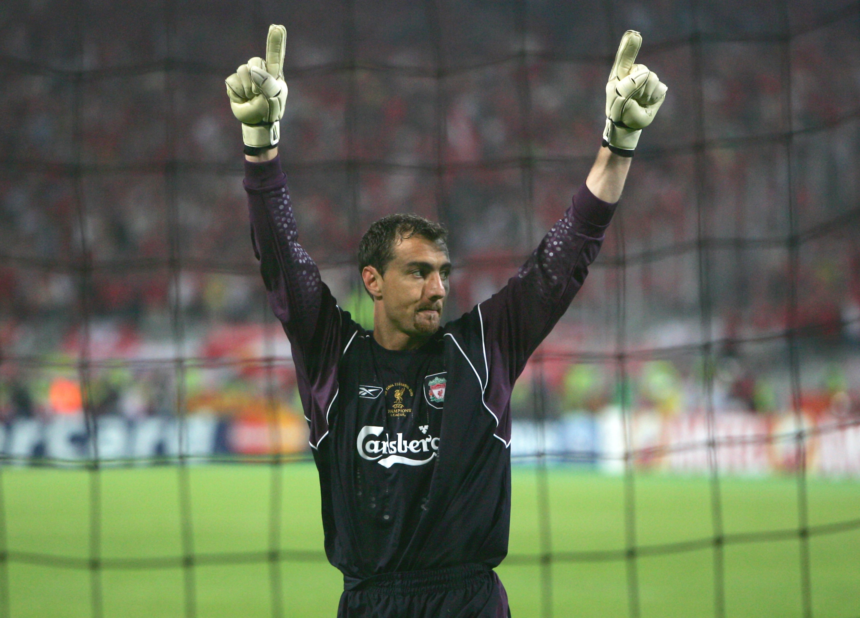 ISTANBUL, TURKEY - MAY 25: Jerzy Dudek of Liverpool celebrates in the shoot out during the European Champions League final between Liverpool and AC Milan on May 25, 2005 at the Ataturk Olympic Stadium in Istanbul, Turkey. (Photo by Alex Livesey/Getty I ISTANBUL, TURKEY - MAY 25: Jerzy Dudek of Liverpool celebrates in the shoot out during the European Champions League final between Liverpool and AC Milan on May 25, 2005 at the Ataturk Olympic Stadium in Istanbul, Turkey. (Photo by Alex Livesey/Getty I
