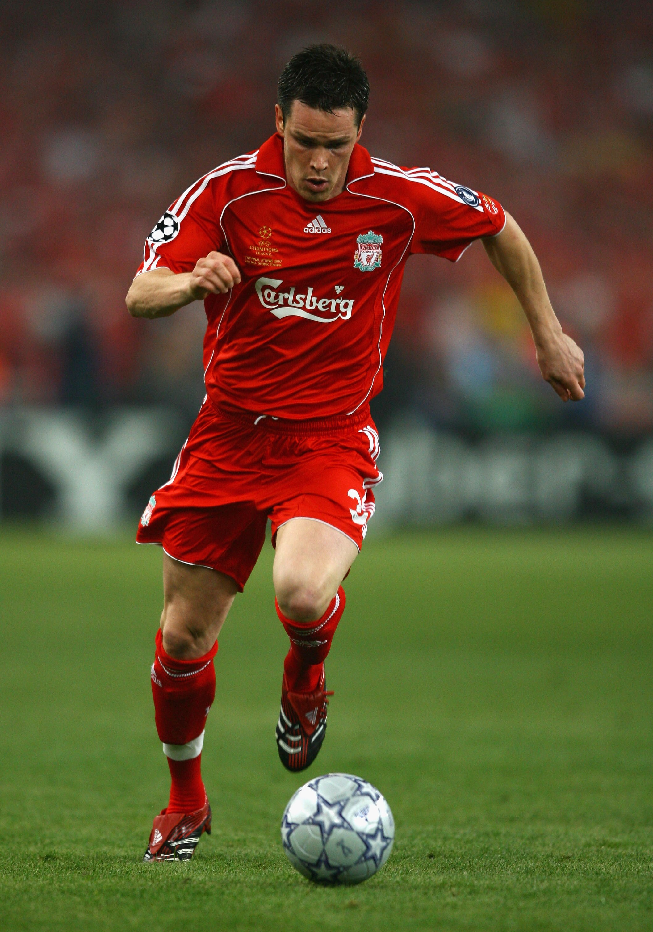 ATHENS, GREECE - MAY 23: Steve Finnan of Liverpool runs with the ball during the UEFA Champions League Final match between Liverpool and AC Milan at the Olympic Stadium on May 23, 2007 in Athens, Greece. (Photo by Shaun Botterill/Getty Images) ATHENS, GREECE - MAY 23: Steve Finnan of Liverpool runs with the ball during the UEFA Champions League Final match between Liverpool and AC Milan at the Olympic Stadium on May 23, 2007 in Athens, Greece. (Photo by Shaun Botterill/Getty Images)