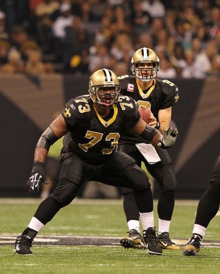 NEW ORLEANS, LA - OCTOBER 31: Jahri Evans #73 of the New Orleans Saints in action during the game against the Pittsburgh Steelers at the Louisiana Superdome on October 31, 2010 in New Orleans, Louisiana. (Photo by Matthew Sharpe/Getty Images)