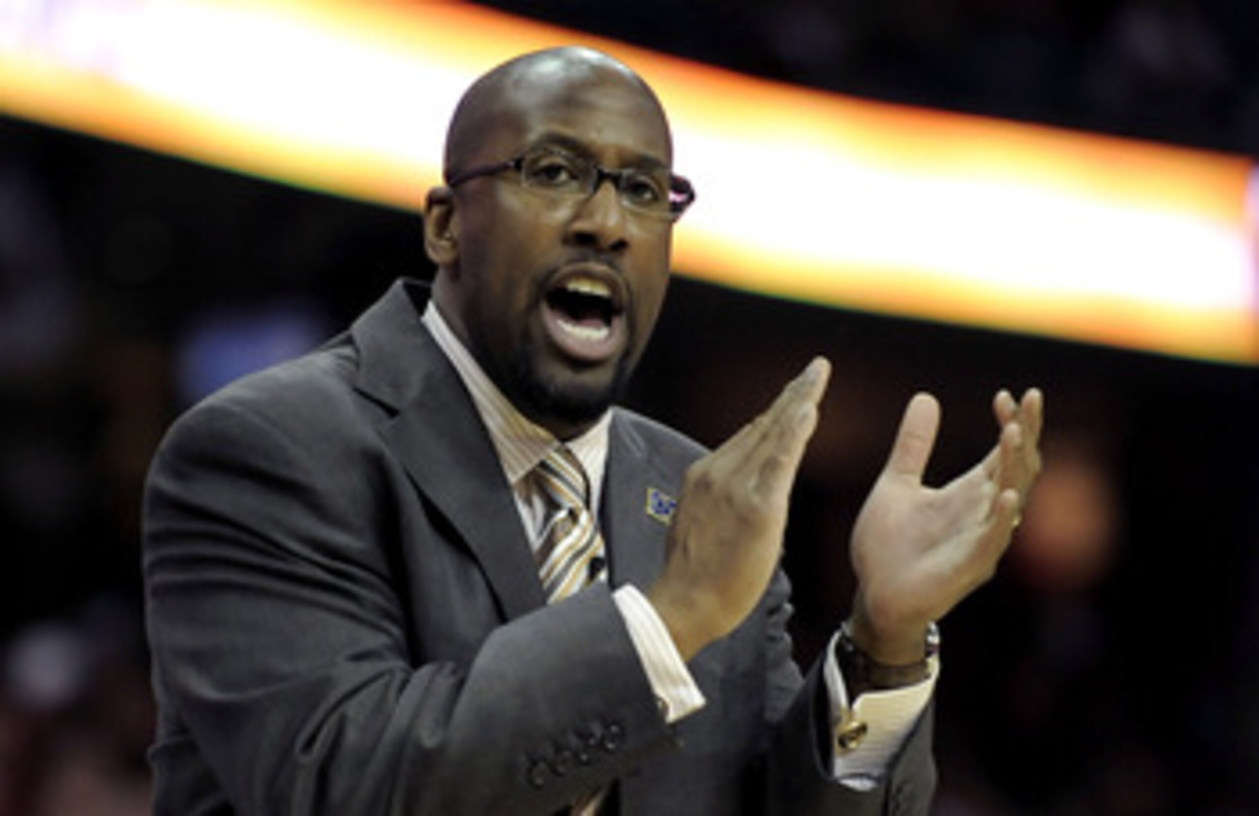 CLEVELAND - MAY 07:  Head coach Mike Brown of the Cleveland Cavaliers reacts from the sideline while playing the Atlanta Hawks in Game Two of the Eastern Conference Semifinals during the 2009 NBA Playoffs at Quicken Loans Arena on May 7, 2009 in Cleveland