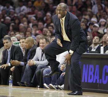 CLEVELAND - MAY 11:  Head coach Mike Brown of the Cleveland Cavaliers reacts after a foul call while playing the Boston Celtics in Game Five of the Eastern Conference Semifinals during the 2010 NBA Playoffs at Quicken Loans Arena on May 11, 2010 in Clevel