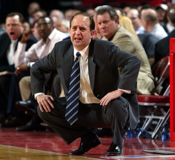 HOUSTON - JANUARY 24:  Head coach Jeff Van Gundy of the Houston Rockets calls a play during the game with the Orlando Magic on January 24, 2005 at the Toyota Center in Houston, Texas.  The Rockets won 89-78. NOTE TO USER: User expressly acknowleges and ag