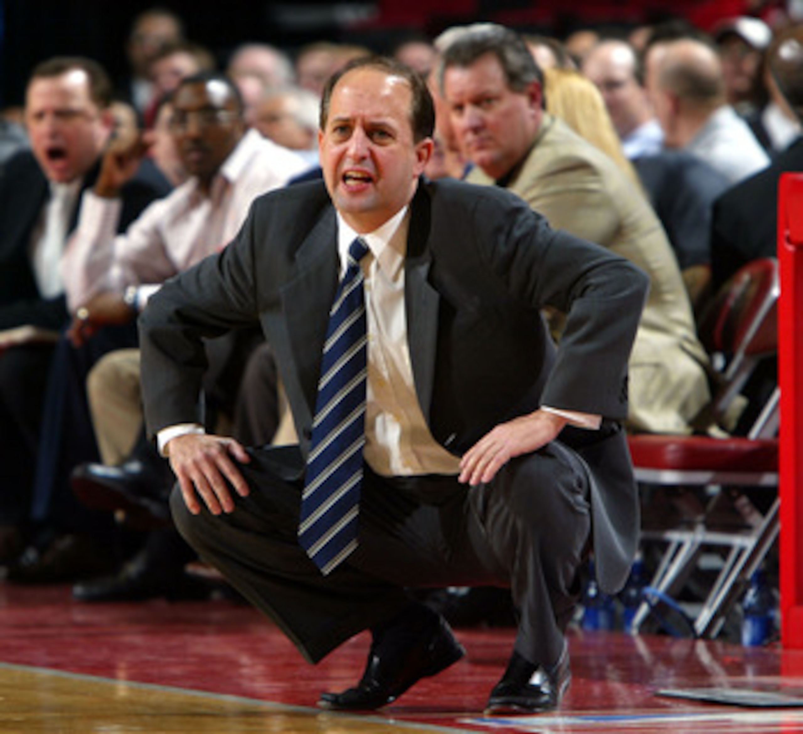 HOUSTON - JANUARY 24:  Head coach Jeff Van Gundy of the Houston Rockets calls a play during the game with the Orlando Magic on January 24, 2005 at the Toyota Center in Houston, Texas.  The Rockets won 89-78. NOTE TO USER: User expressly acknowleges and ag