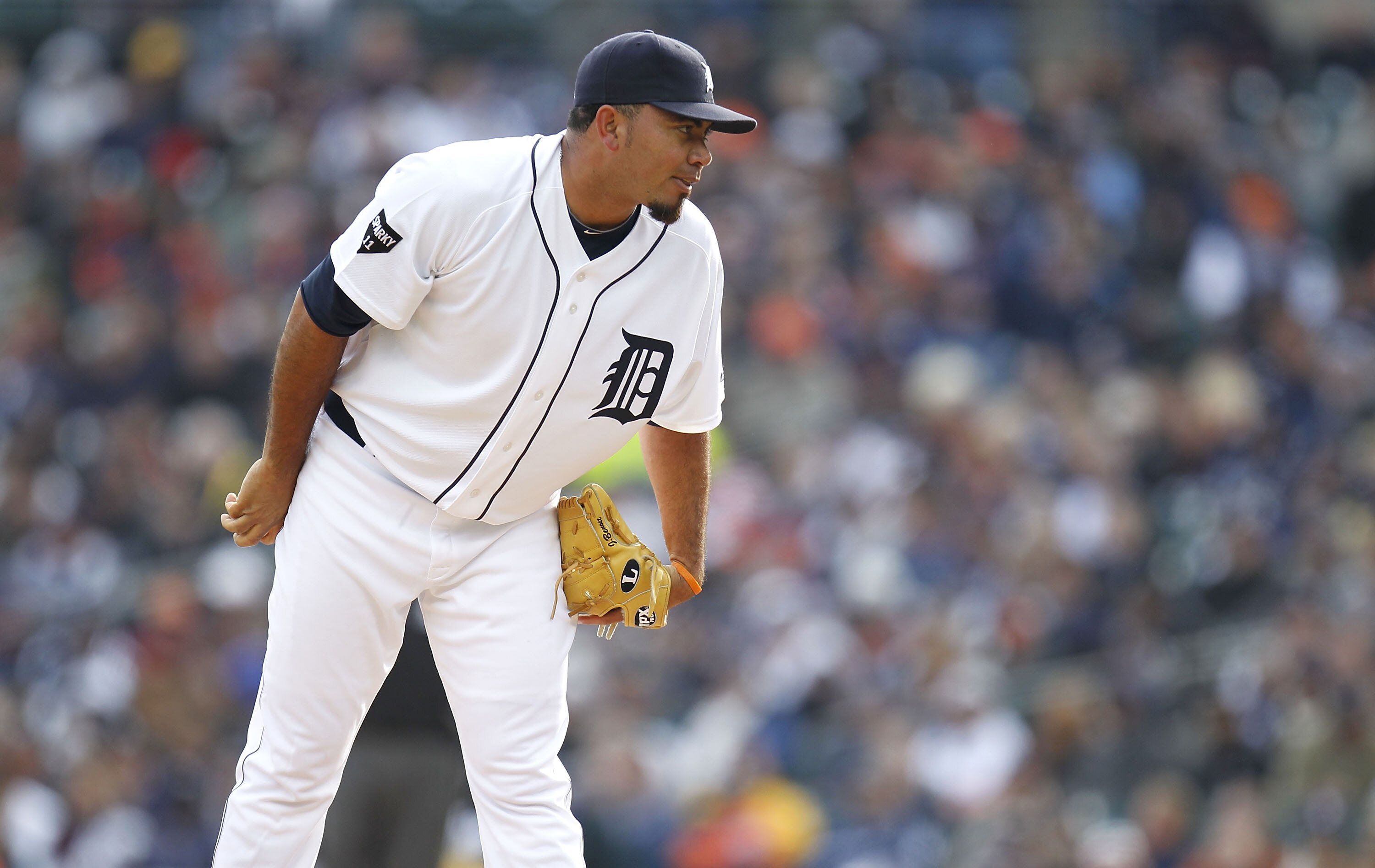 DETROIT, MI - APRIL 08:  Joaquin Benoit #53 of the Detroit Tigers prepars to throw a eighth inning pitch while playing the Kansas City Royals on Opening Day at Comerica Park on April 8, 2011 in Detroit, Michigan. Detroit won the game 5-2.  (Photo by Grego