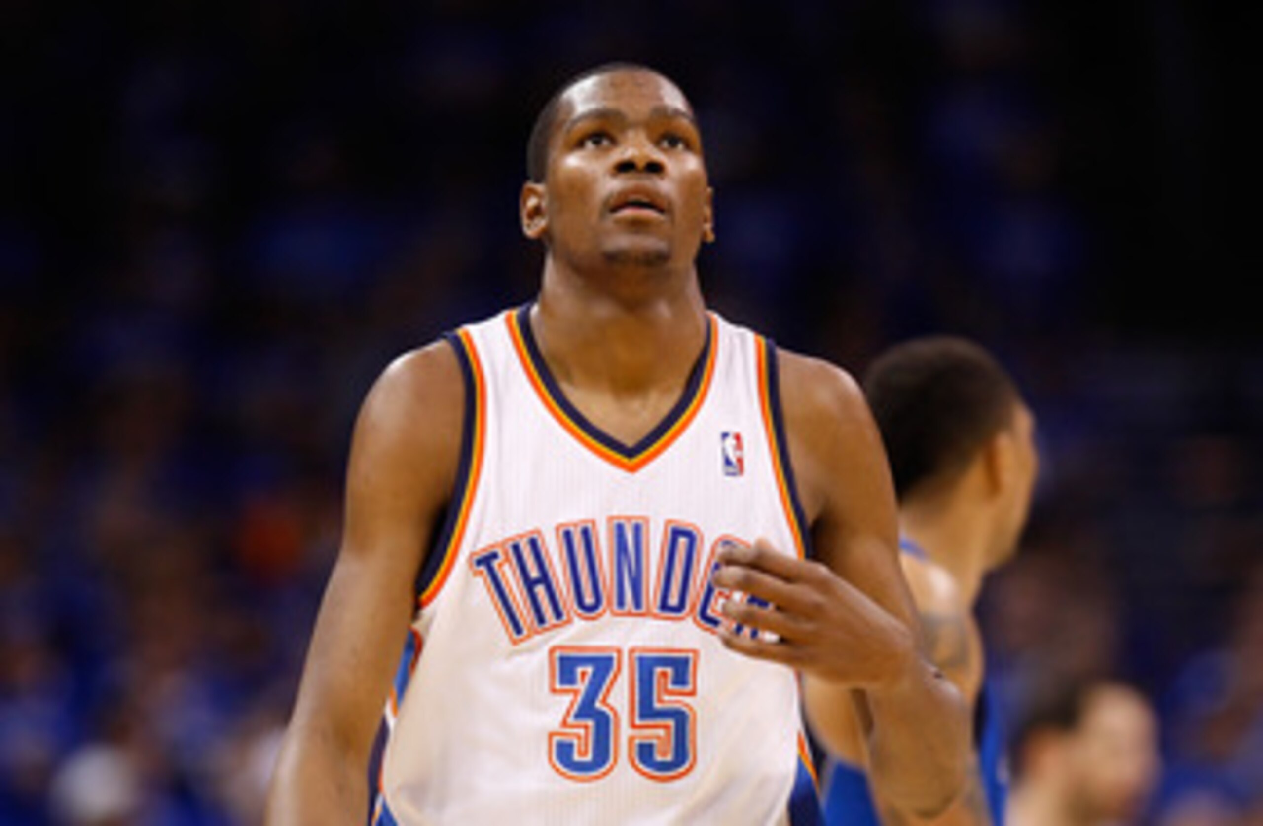 OKLAHOMA CITY, OK - MAY 23:  Kevin Durant #35 of the Oklahoma City Thunder looks on in the third quarter while taking on the Dallas Mavericks in Game Four of the Western Conference Finals during the 2011 NBA Playoffs at Oklahoma City Arena on May 23, 2011