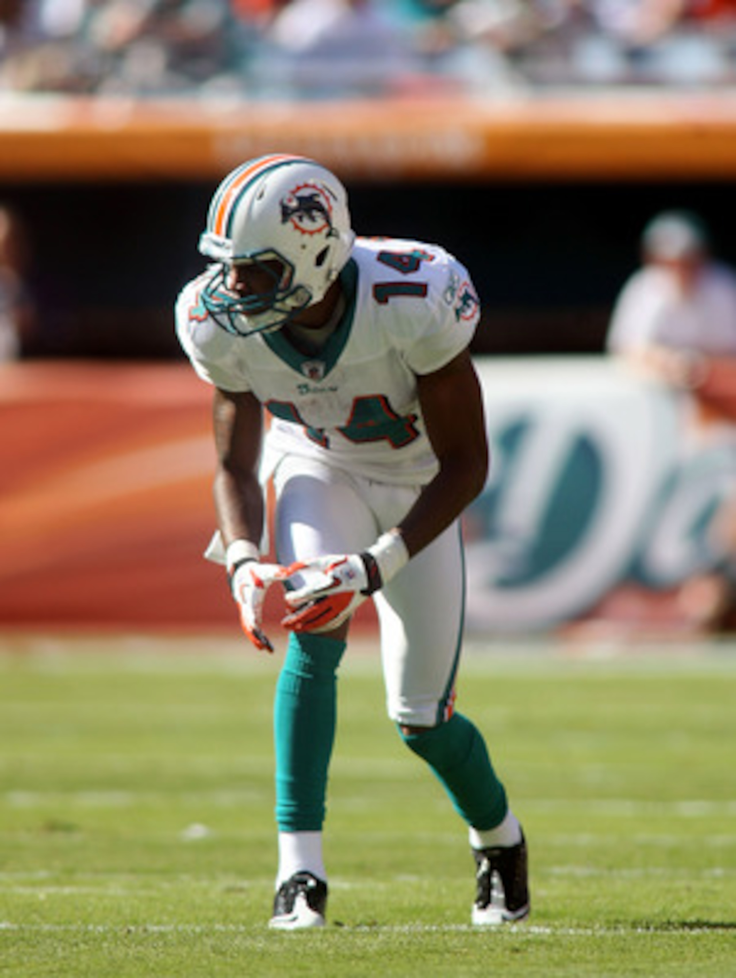 MIAMI, FL - DECEMBER 05: Receiver Marlon Moore #14  of the Miami Dolphins against the Cleveland Browns at Sun Life Stadium on December 5, 2010 in Miami, Florida. Cleveland defeated Miami 13-10.  (Photo by Marc Serota/Getty Images)