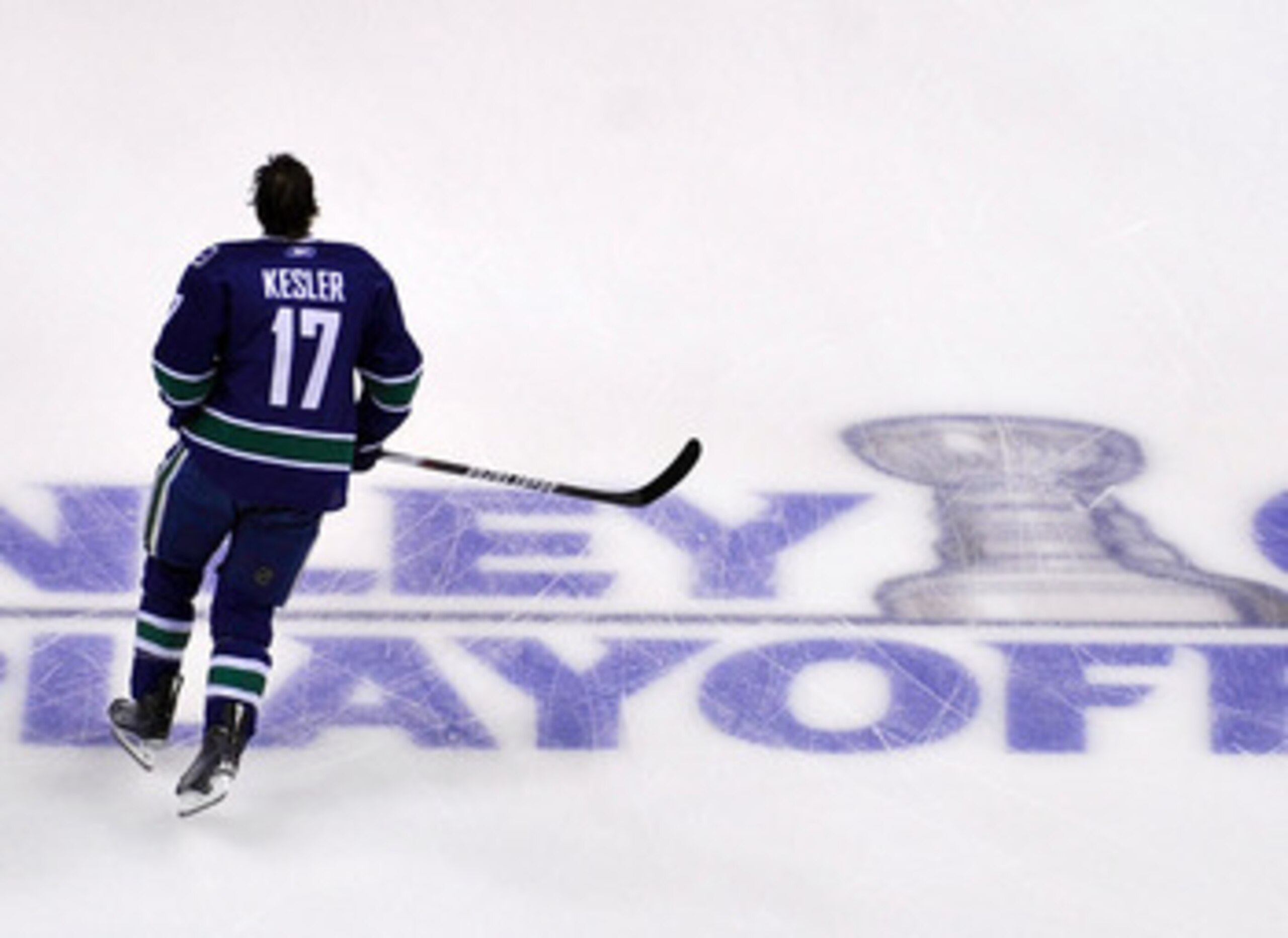 VANCOUVER, CANADA - MAY 24:  Ryan Kesler #17 of the Vancouver Canucks skates during warm-up prior to Game Five of the Western Conference Finals against the San Jose Sharks during the 2011 Stanley Cup Playoffs at Rogers Arena on May 24, 2011 in Vancouver,