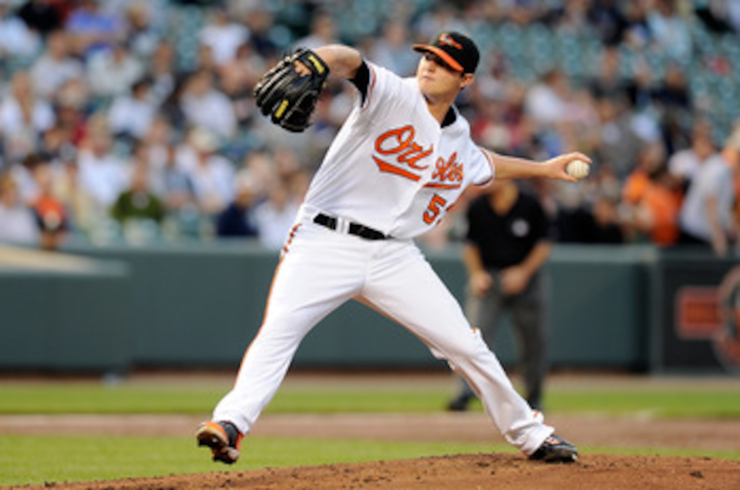 BALTIMORE, MD - MAY 18:  Zach Britton #53 of the Baltimore Orioles pitches against the New York Yankees at Oriole Park at Camden Yards on May 18, 2011 in Baltimore, Maryland.  (Photo by Greg Fiume/Getty Images)