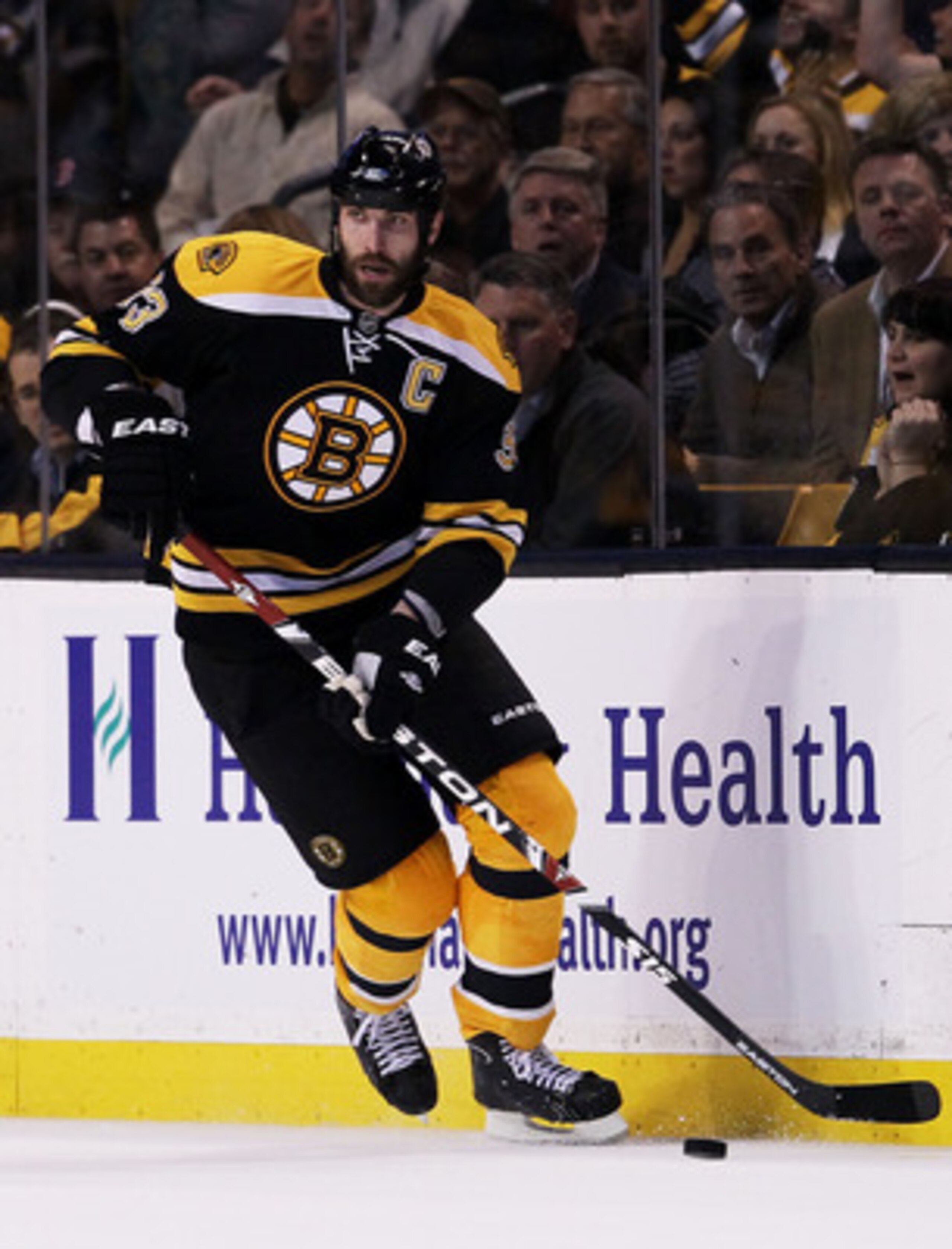 BOSTON, MA - MAY 23:  Zdeno Chara #33 of the Boston Bruins controls the puck in Game Five of the Eastern Conference Finals against the Tampa Bay Lightning during the 2011 NHL Stanley Cup Playoffs at TD Garden on May 23, 2011 in Boston, Massachusetts.  (Ph