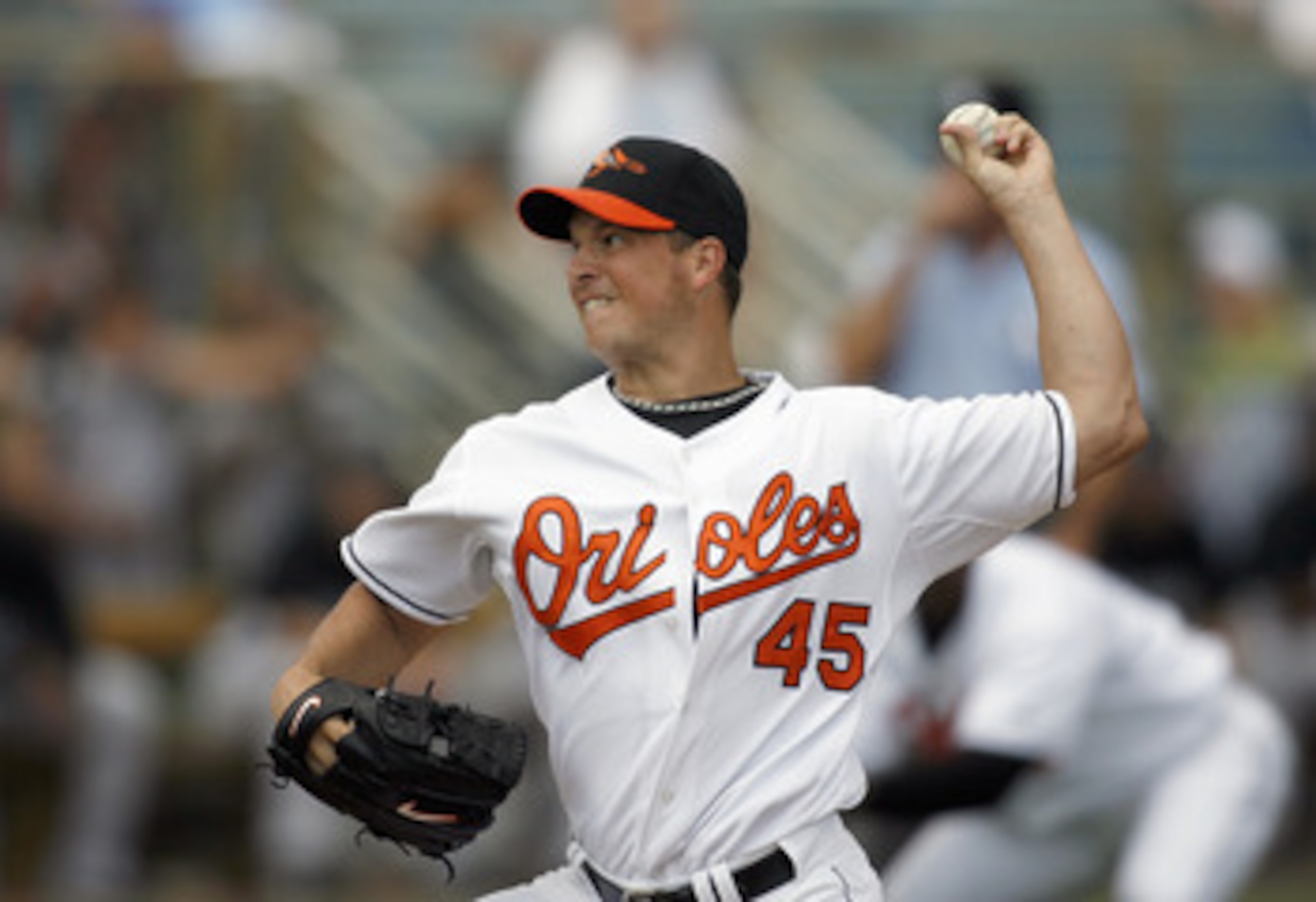 FT. LAUDERDALE, FL - MARCH 2: Pitcher Erik Bedard #45 of the Baltimore Orioles delivers the pitch against the Florida Marlins at Ft. Lauderdale Stadium during spring training March 2, 2007 in Ft. Lauderdale, Florida. (Photo by Marc Serota/Getty Images)