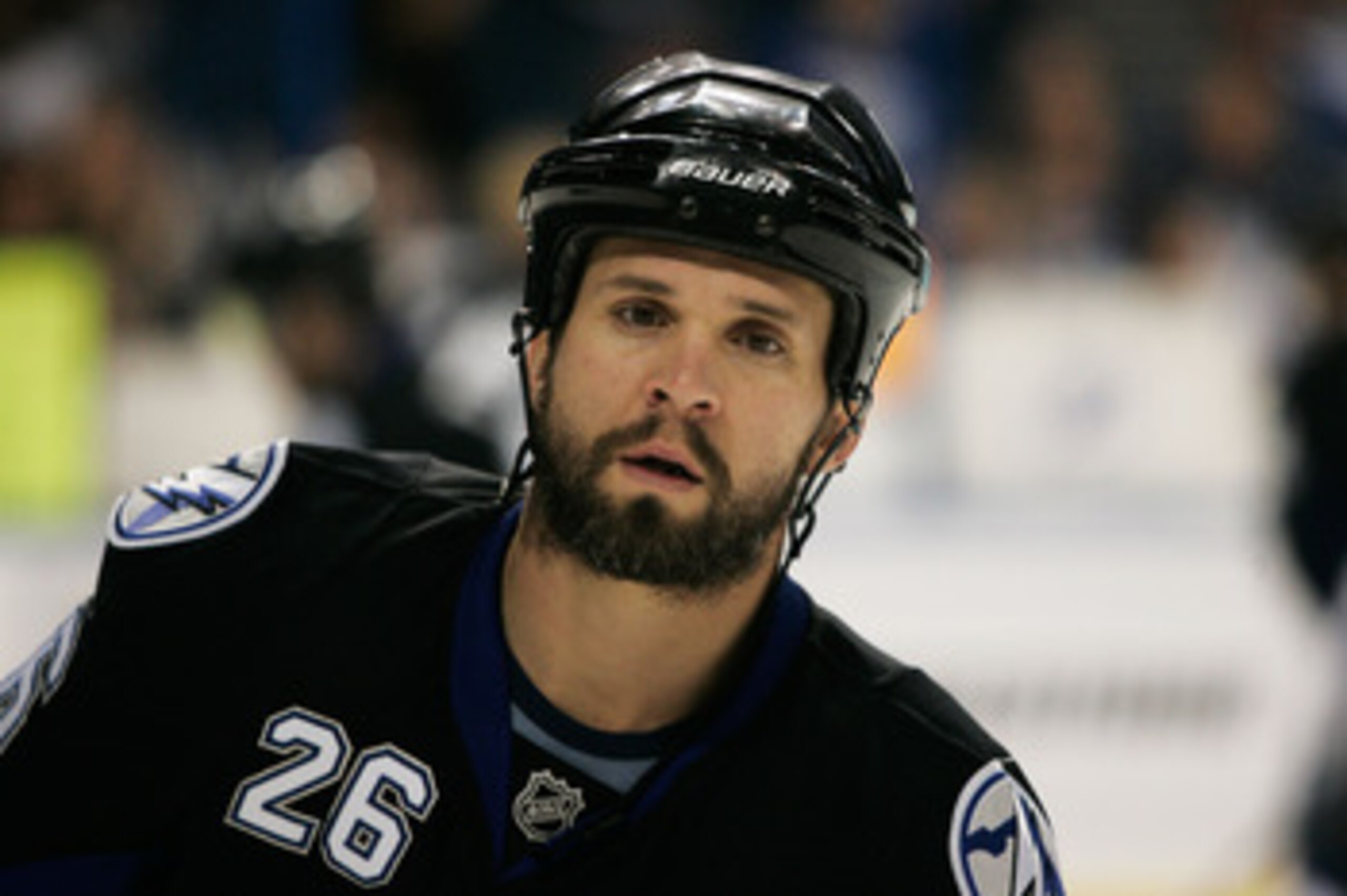 TAMPA, FL - MAY 25:  Martin St. Louis #26 of the Tampa Bay Lightning warms up prior to Game Six of the Eastern Conference Finals against the Boston Bruins during the 2011 NHL Stanley Cup Playoffs at St Pete Times Forum on May 25, 2011 in Tampa, Florida.
